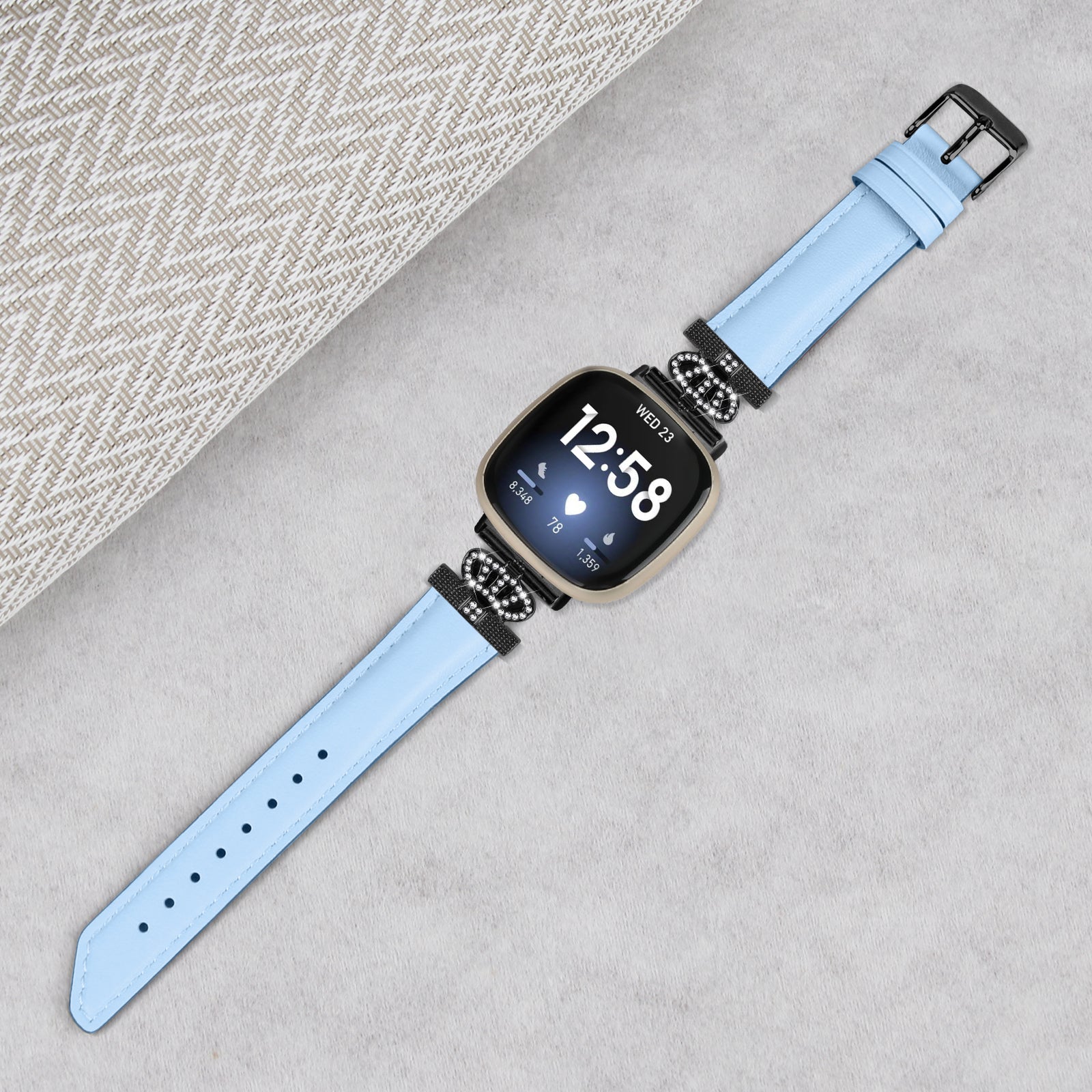 For Fitbit Versa 3 Versa 4 Sense Sense 2 Black Buckle Watch Strap Genuine Cowhide Leather Wristband