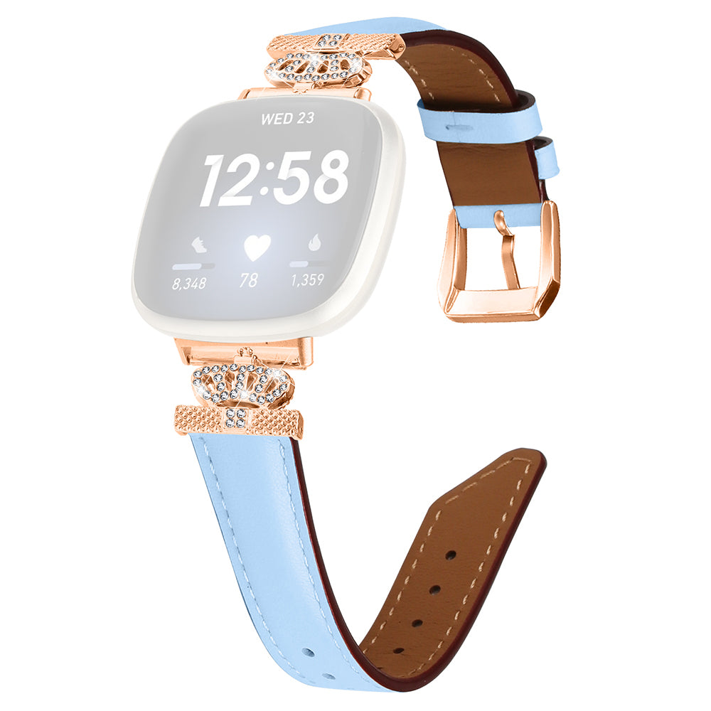 For Fitbit Versa 3 Versa 4 Sense Sense 2 Rose Gold Buckle Watch Band Crown Rhinestone Wrist Strap