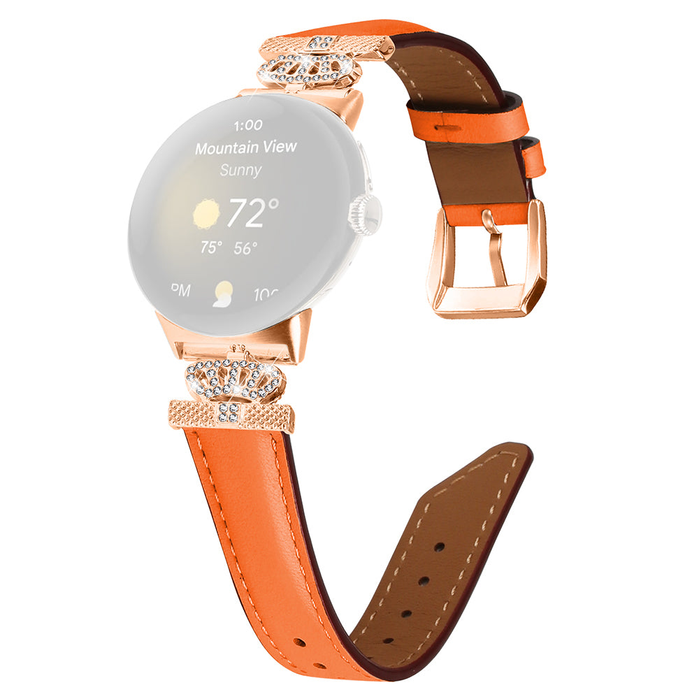 Rose Gold Buckle Watch Band for Google Pixel Watch Pixel Watch 2 Crown Rhinestone Genuine Cowhide Leather Strap