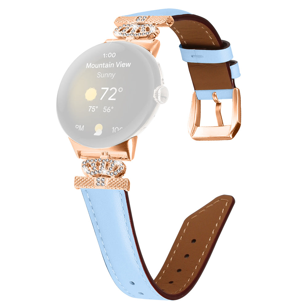 Rose Gold Buckle Watch Band for Google Pixel Watch Pixel Watch 2 Crown Rhinestone Genuine Cowhide Leather Strap