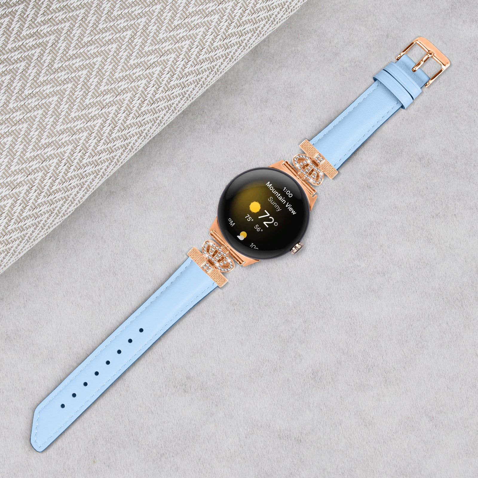 Rose Gold Buckle Watch Band for Google Pixel Watch Pixel Watch 2 Crown Rhinestone Genuine Cowhide Leather Strap