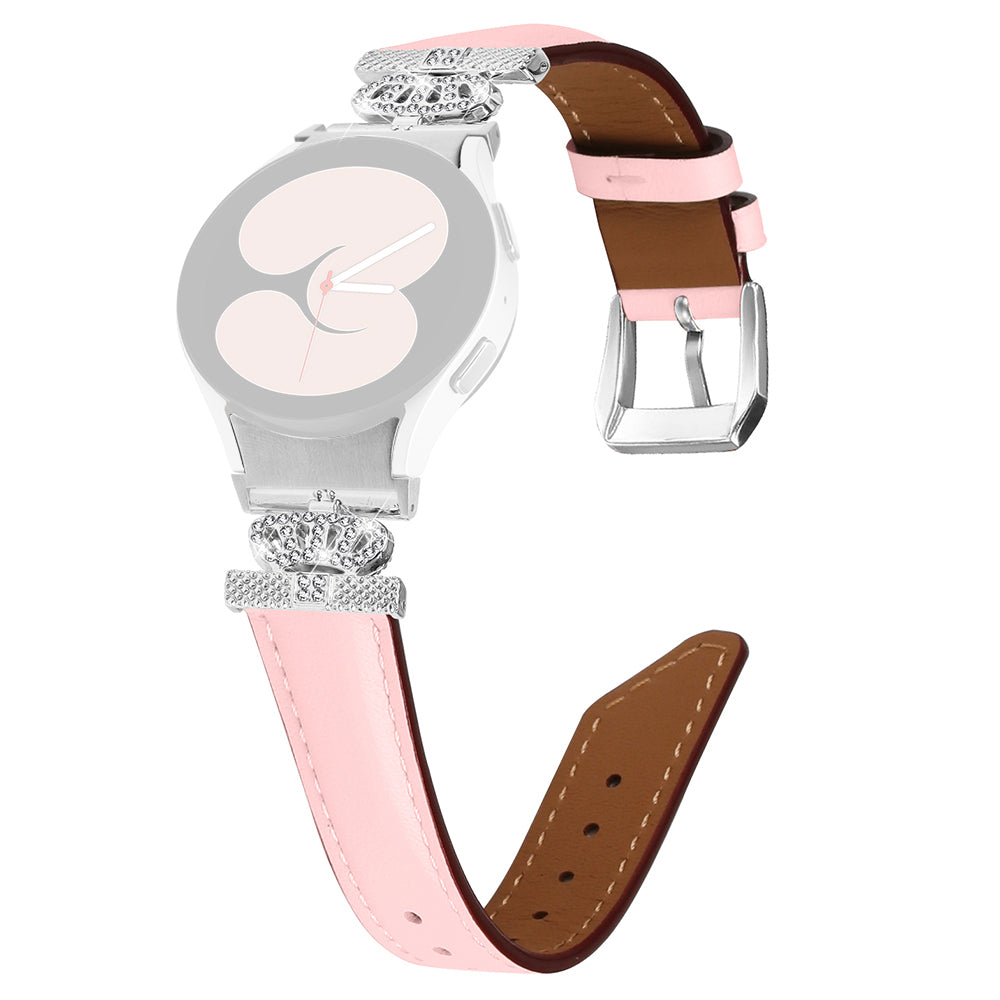 Wristband for Samsung Galaxy Watch6 40mm 44mm Watch6 Classic 43mm 47mm Rhinestone Crown Connector Watch Strap with Silver Buckle