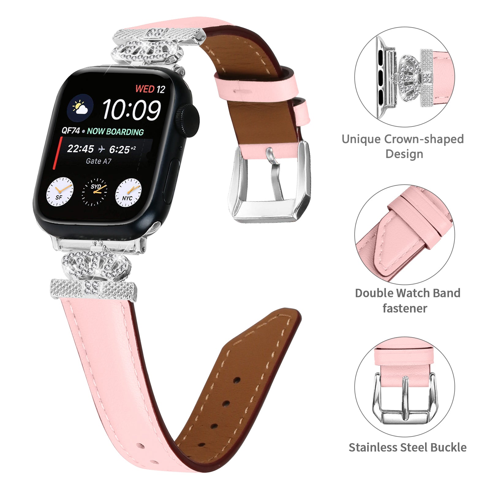 Watch Bracelet Band for Apple Watch Series 9 8 7 41mm SE (2023) SE (2022) 6 5 4 SE 40mm 3 2 1 38mm Rhinestone Strap with Silver Buckle