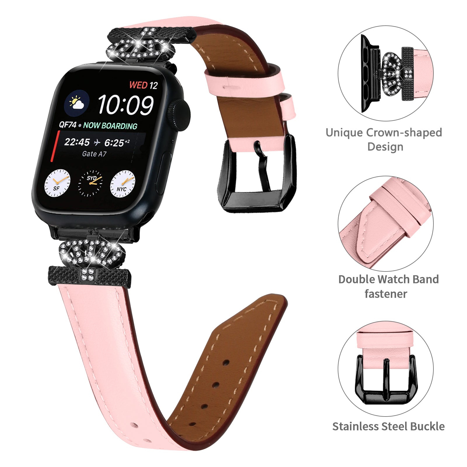 Rhinestone Band for Apple Watch Series 9 8 7 41mm SE (2023) SE (2022) 6 5 4 SE 40mm 3 2 1 38mm Black Buckle Watch Strap