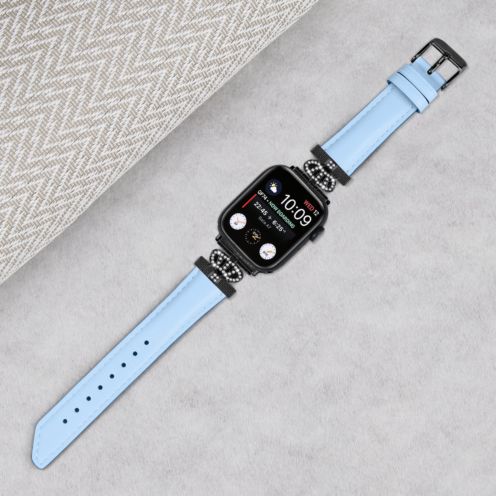Rhinestone Band for Apple Watch Series 9 8 7 41mm SE (2023) SE (2022) 6 5 4 SE 40mm 3 2 1 38mm Black Buckle Watch Strap