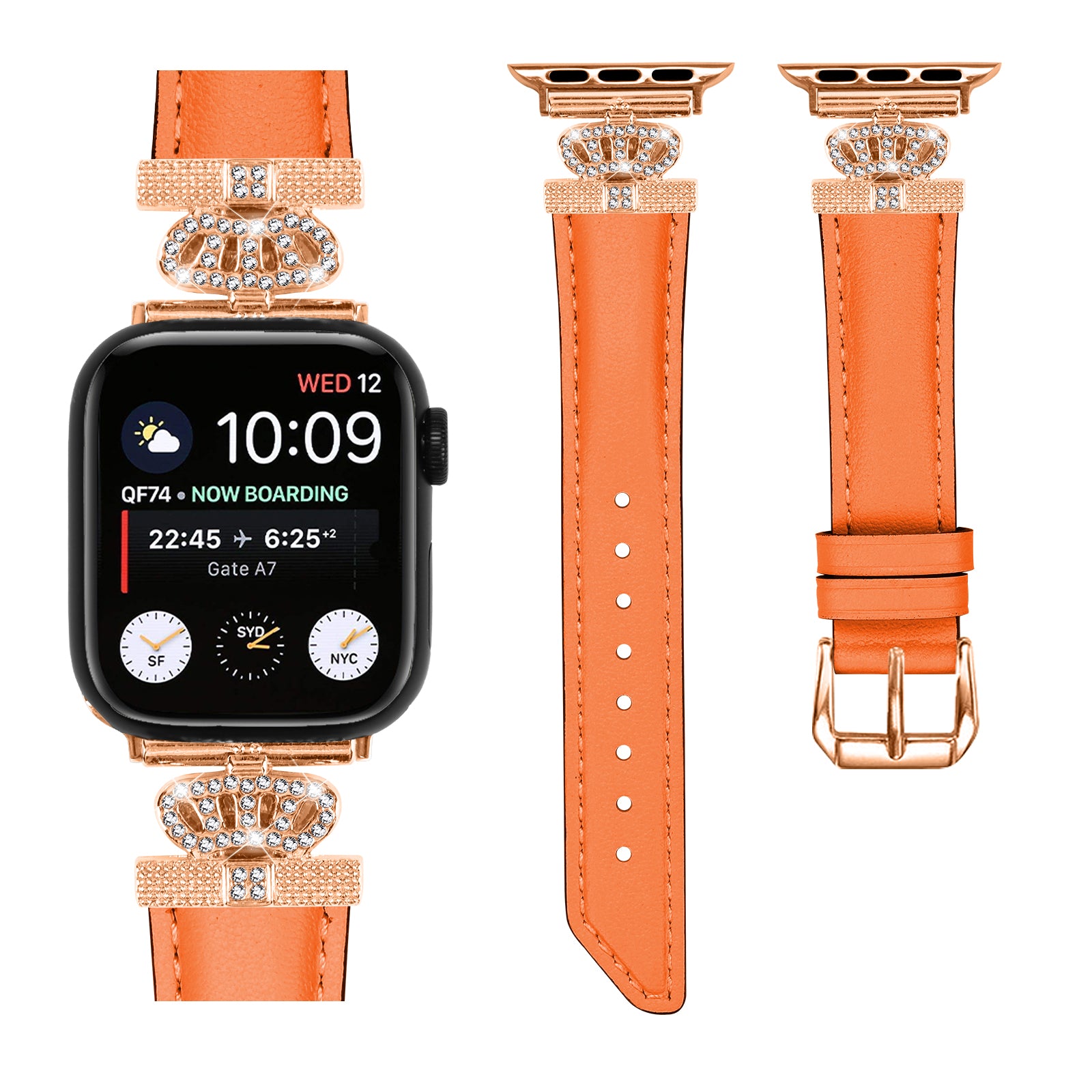 Sports Watch Band for Apple Watch Series 9 8 7 41mm SE (2023) SE (2022) 6 5 4 SE 40mm 3 2 1 38mm Rhinestone Strap with Rose Gold Buckle