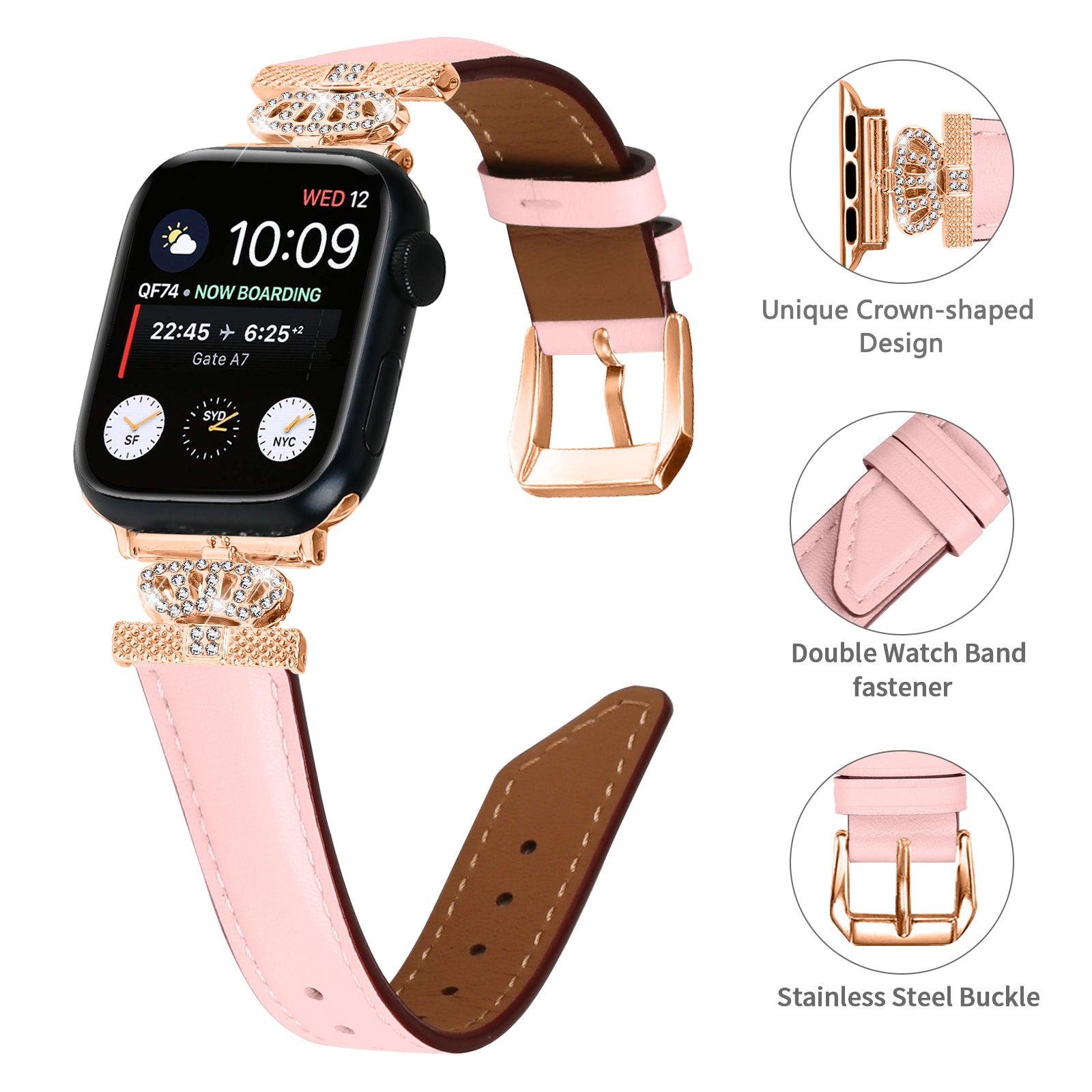 Sports Watch Band for Apple Watch Series 9 8 7 41mm SE (2023) SE (2022) 6 5 4 SE 40mm 3 2 1 38mm Rhinestone Strap with Rose Gold Buckle