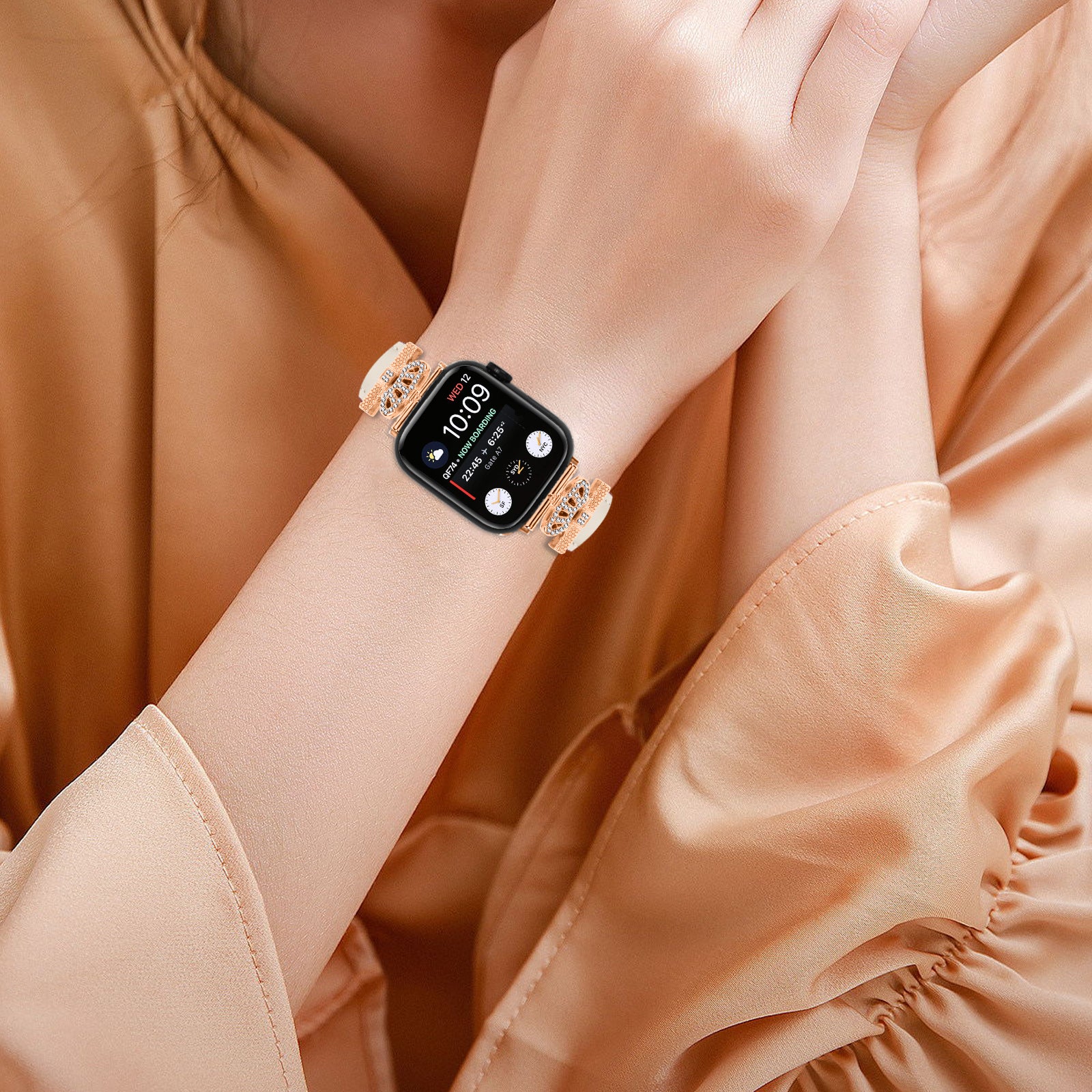 Sports Watch Band for Apple Watch Series 9 8 7 41mm SE (2023) SE (2022) 6 5 4 SE 40mm 3 2 1 38mm Rhinestone Strap with Rose Gold Buckle