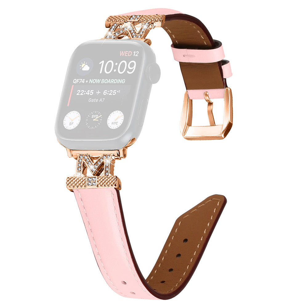 Watch Band for Apple Watch Ultra Ultra 2 49mm Series 9 8 7 45mm SE (2023) SE (2022) 6 5 4 SE 44mm 3 2 1 42mm Rhinestone M-shape Connector Strap with Rose Gold Buckle