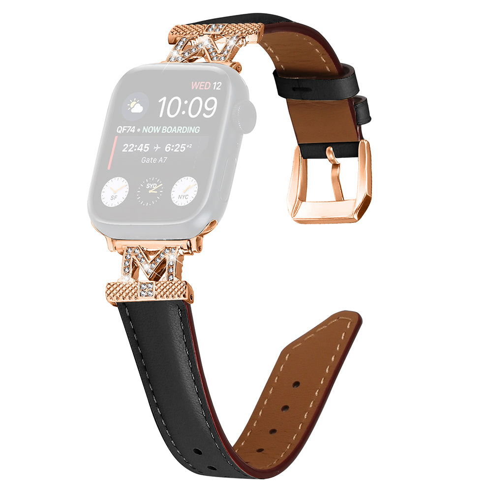 Watch Band for Apple Watch Ultra Ultra 2 49mm Series 9 8 7 45mm SE (2023) SE (2022) 6 5 4 SE 44mm 3 2 1 42mm Rhinestone M-shape Connector Strap with Rose Gold Buckle