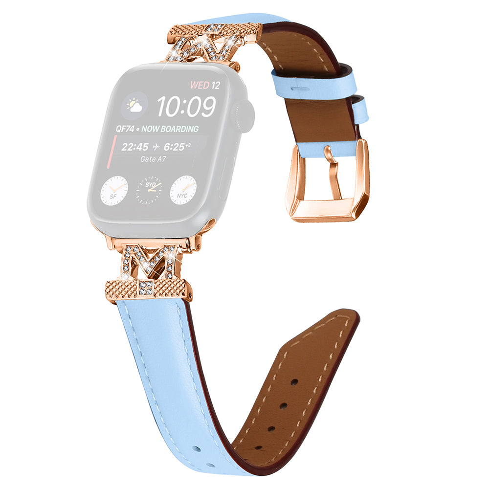 Watch Band for Apple Watch Ultra Ultra 2 49mm Series 9 8 7 45mm SE (2023) SE (2022) 6 5 4 SE 44mm 3 2 1 42mm Rhinestone M-shape Connector Strap with Rose Gold Buckle
