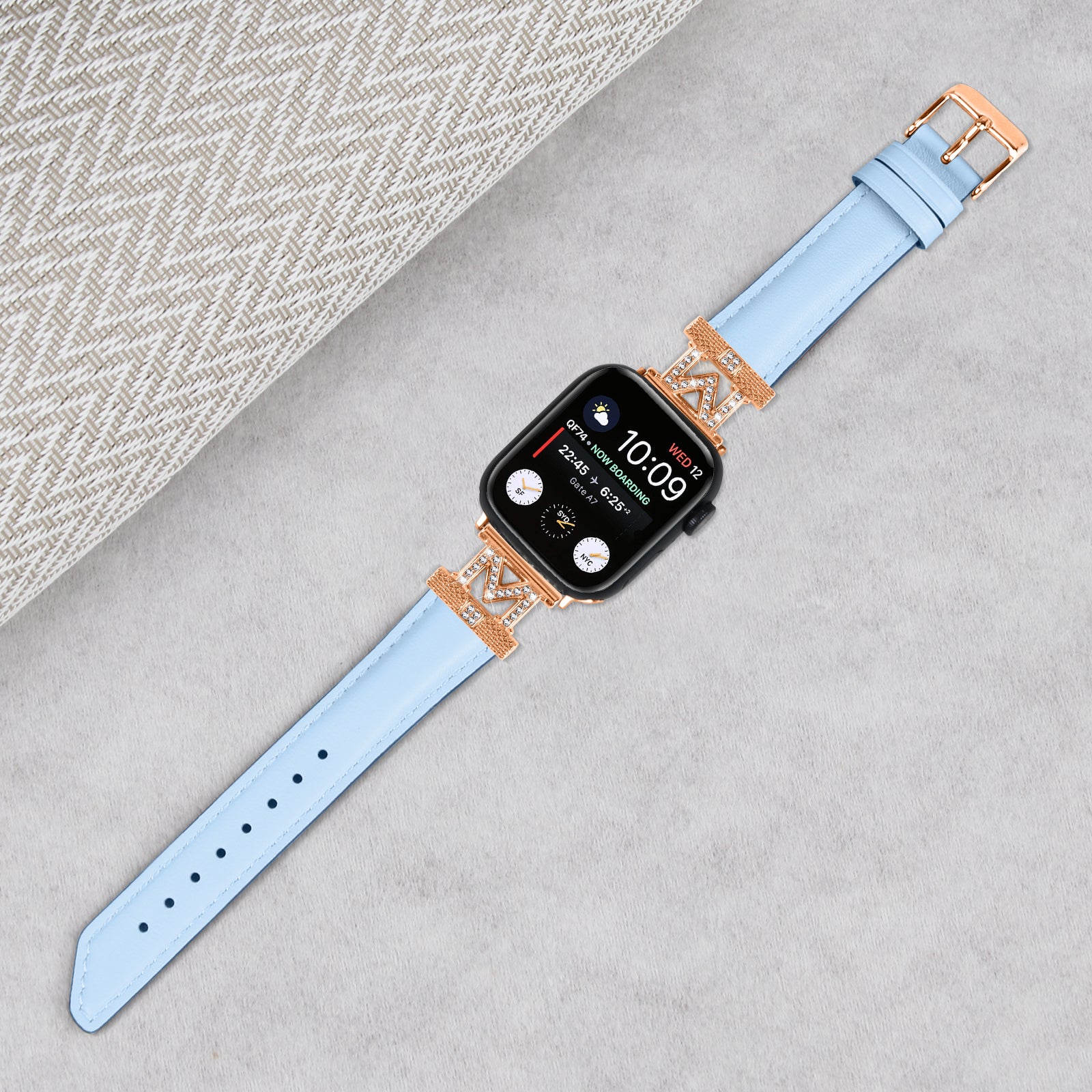 Watch Band for Apple Watch Ultra Ultra 2 49mm Series 9 8 7 45mm SE (2023) SE (2022) 6 5 4 SE 44mm 3 2 1 42mm Rhinestone M-shape Connector Strap with Rose Gold Buckle