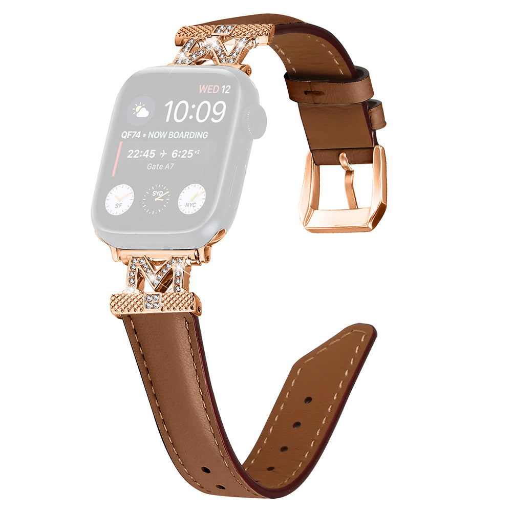 Watch Band for Apple Watch Ultra Ultra 2 49mm Series 9 8 7 45mm SE (2023) SE (2022) 6 5 4 SE 44mm 3 2 1 42mm Rhinestone M-shape Connector Strap with Rose Gold Buckle