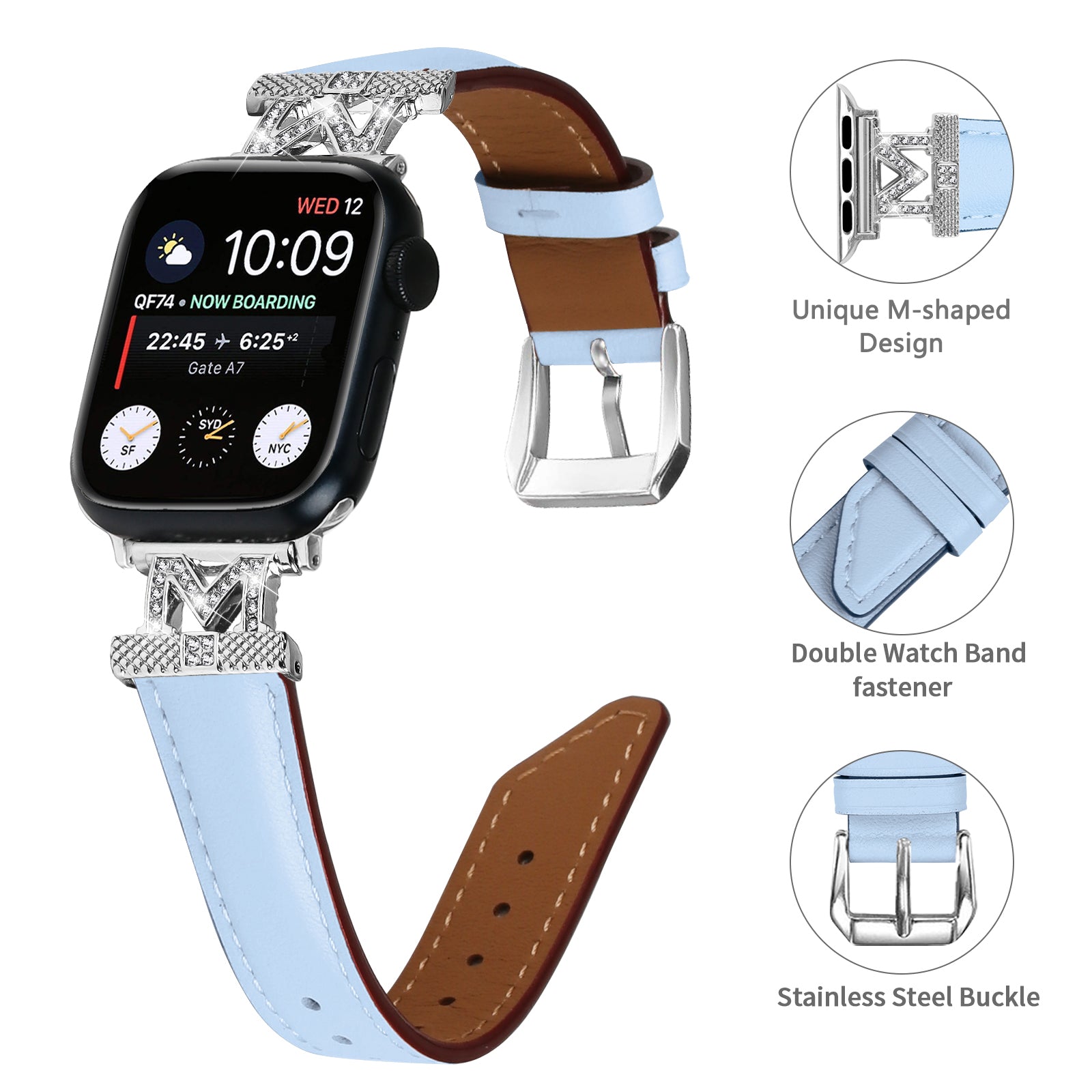 For Apple Watch Series 9 8 7 41mm SE SE (2023) SE (2022) 6 5 4 40mm 3 2 1 38mm Silver Buckle Watch Band