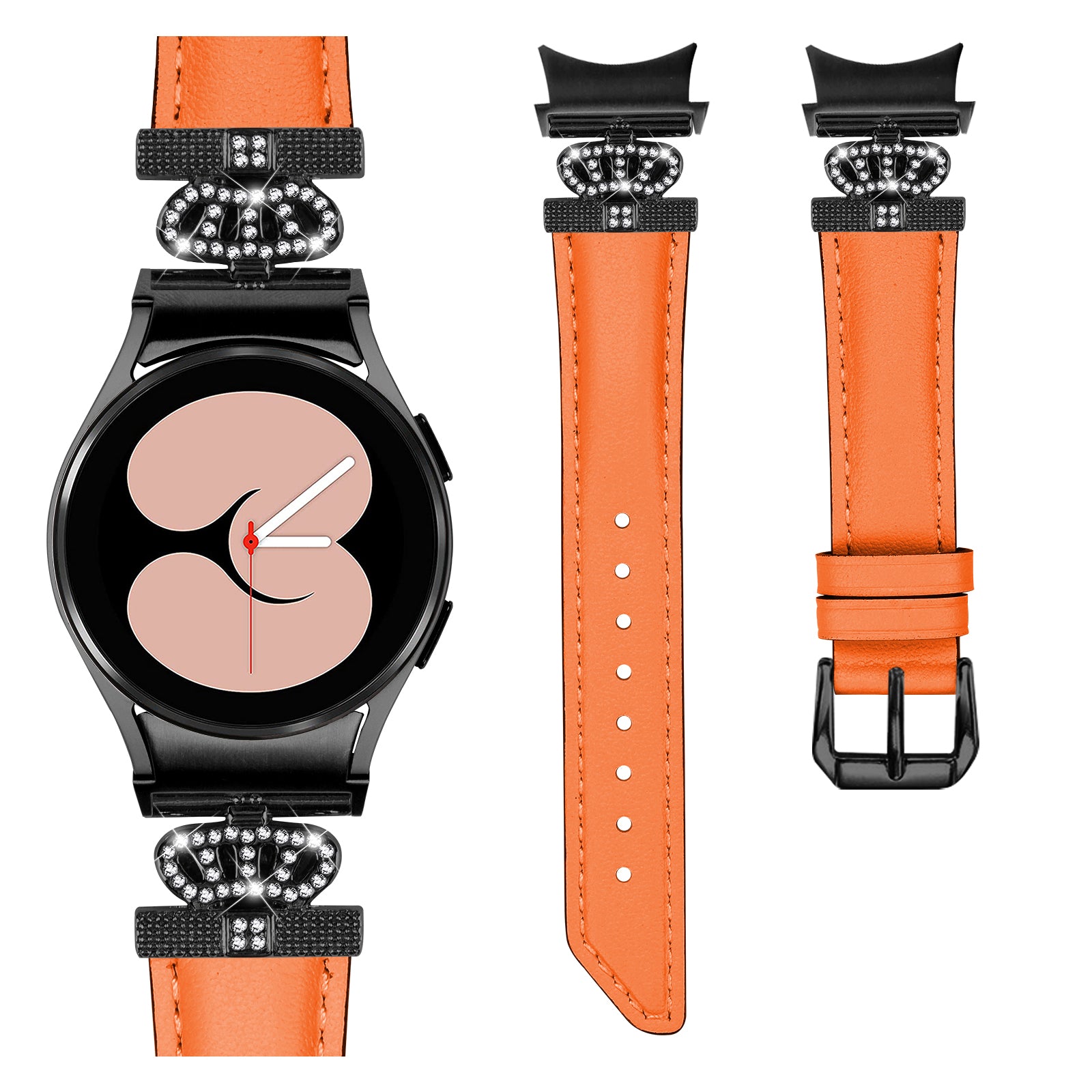 Black Buckle Watch Band for Samsung Galaxy Watch 5 Watch4 44mm 40mm Crown-shape Connector Rhinestone Strap