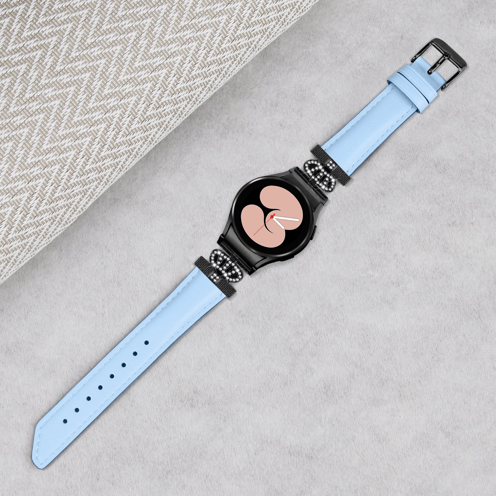Black Buckle Watch Band for Samsung Galaxy Watch 5 Watch4 44mm 40mm Crown-shape Connector Rhinestone Strap