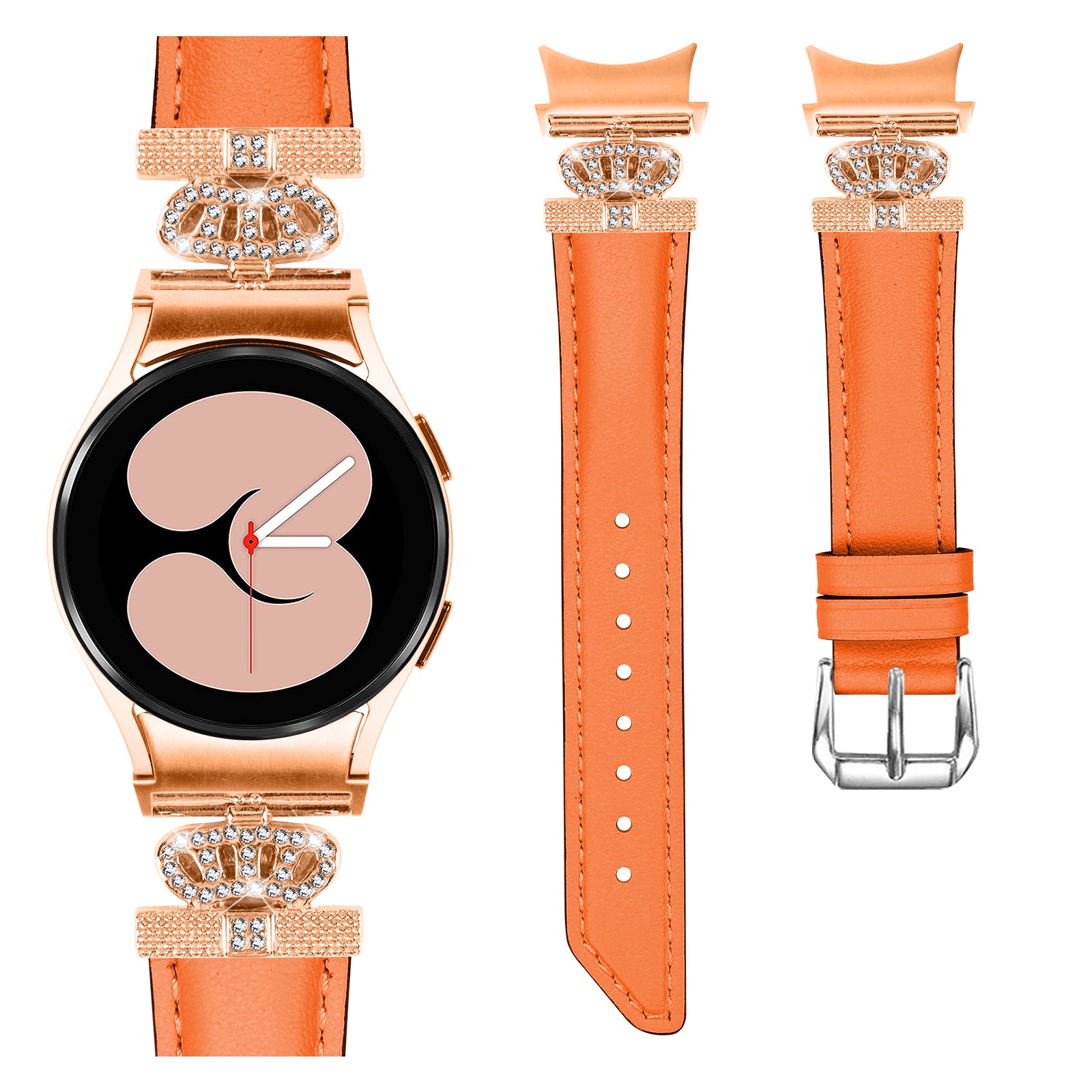 Crown Rhinestone Watch Band for Samsung Galaxy Watch 5 Watch4 44mm 40mm Bracelet Strap with Rose Gold Buckle