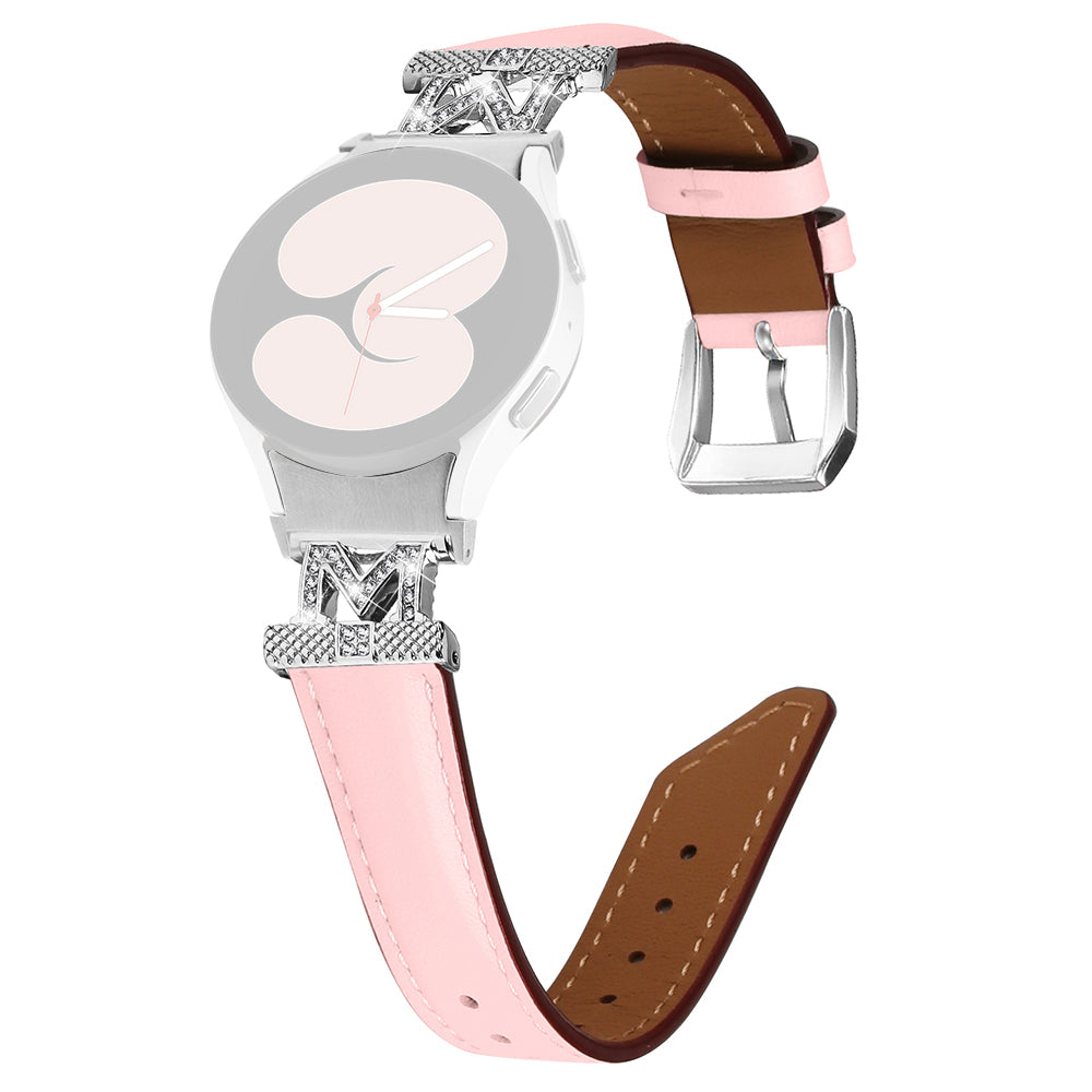 Watch Band for Samsung Galaxy Watch 5 Watch4 44mm 40mm Rhinestone M-shape Connector Bracelet Strap with Silver Buckle