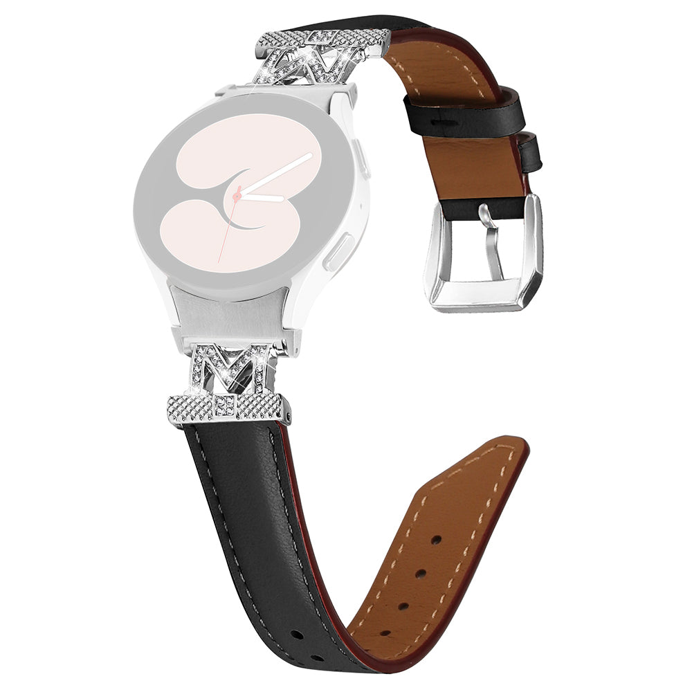 Watch Band for Samsung Galaxy Watch 5 Watch4 44mm 40mm Rhinestone M-shape Connector Bracelet Strap with Silver Buckle