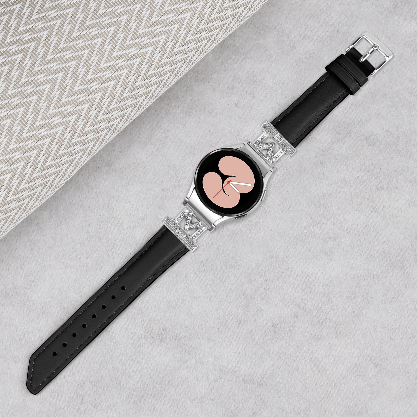 Watch Band for Samsung Galaxy Watch 5 Watch4 44mm 40mm Rhinestone M-shape Connector Bracelet Strap with Silver Buckle