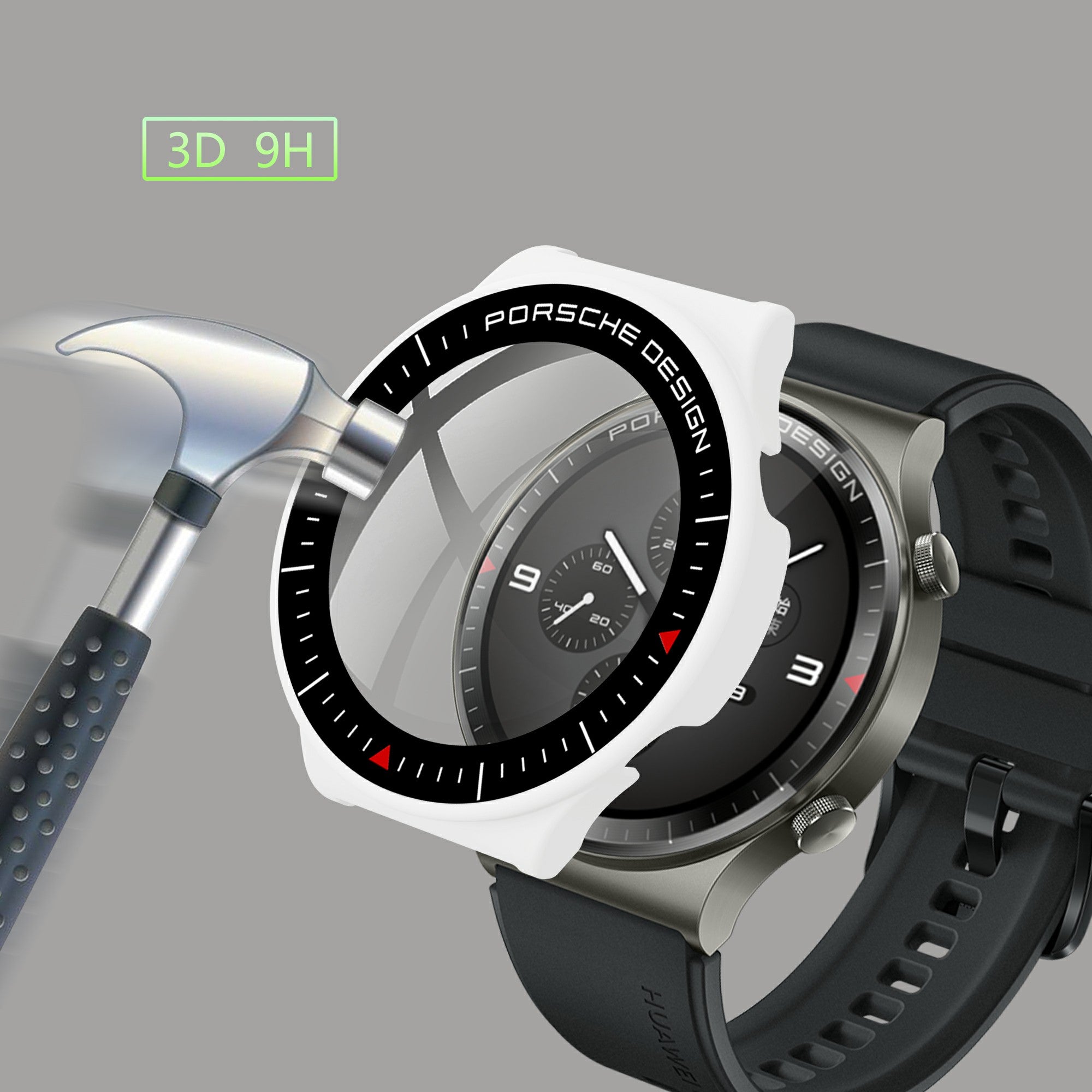 Rubberized PC Frame Intergrated Tempered Glass Screen Protector Smart Watch Cover for Huawei Watch GT 2 Pro (Porsche Design)