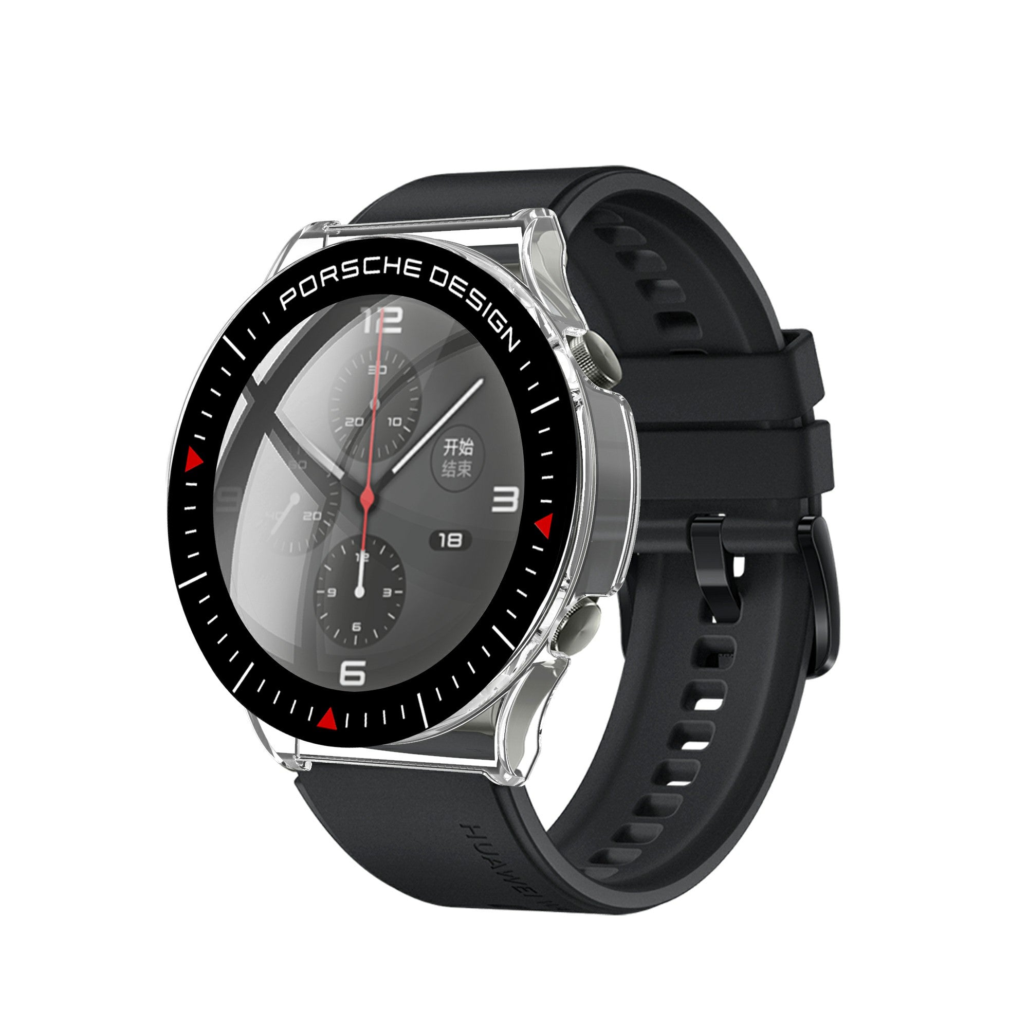 Rubberized PC Frame Intergrated Tempered Glass Screen Protector Smart Watch Cover for Huawei Watch GT 2 Pro (Porsche Design)
