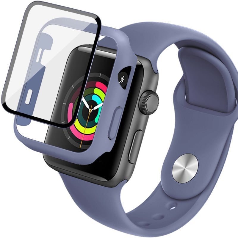IMAK 20mm Silicone Watch Wrist Strap + Hard PC Bumper Cover with Tempered Glass Screen Protector for Apple Watch Series 3 2 1 38mm