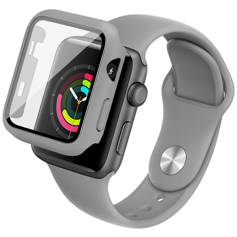 IMAK 20mm Sport Silicone Band + PC Protective Case with Tempered Glass Screen Protector for Apple Watch Series 3 2 1 42mm