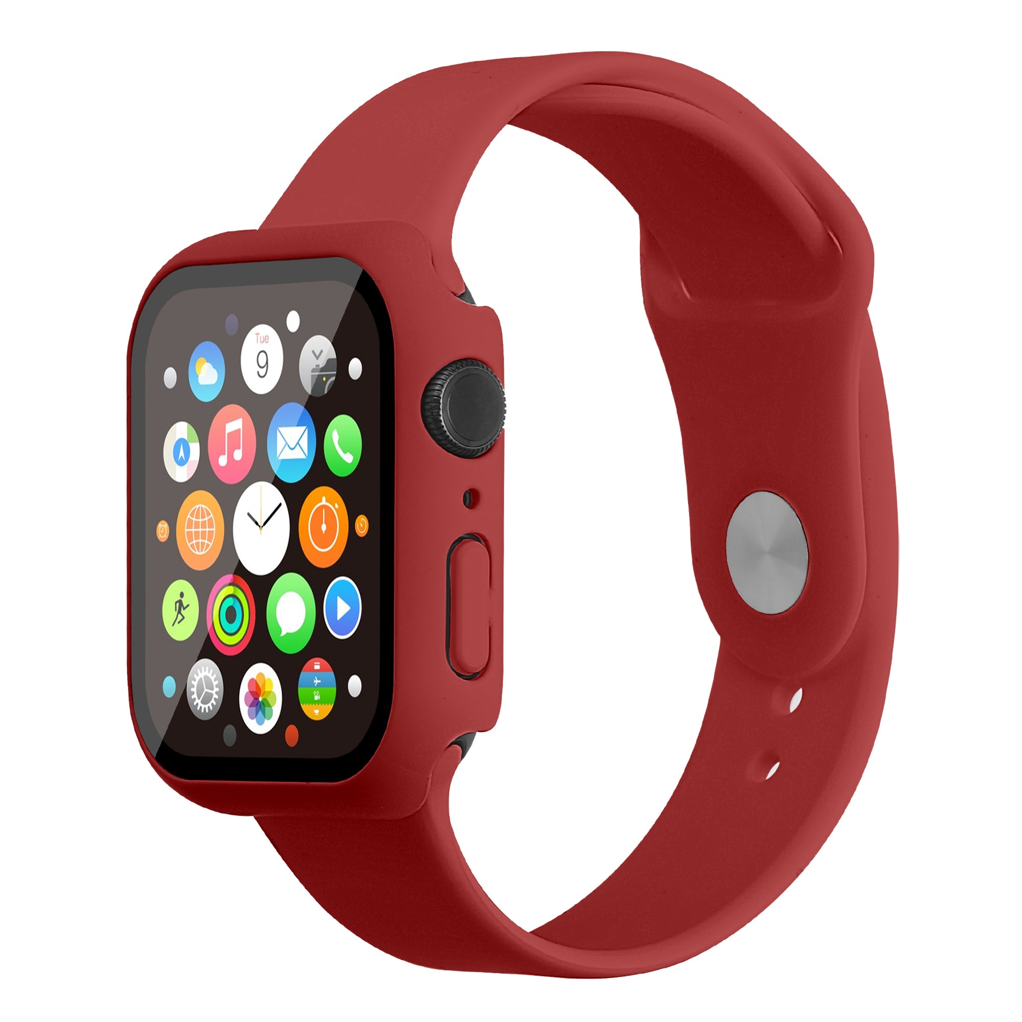For Apple Watch Series 7 45mm Hard PC Watch Case with Tempered Glass Film + Silicone Watch Band Size S M