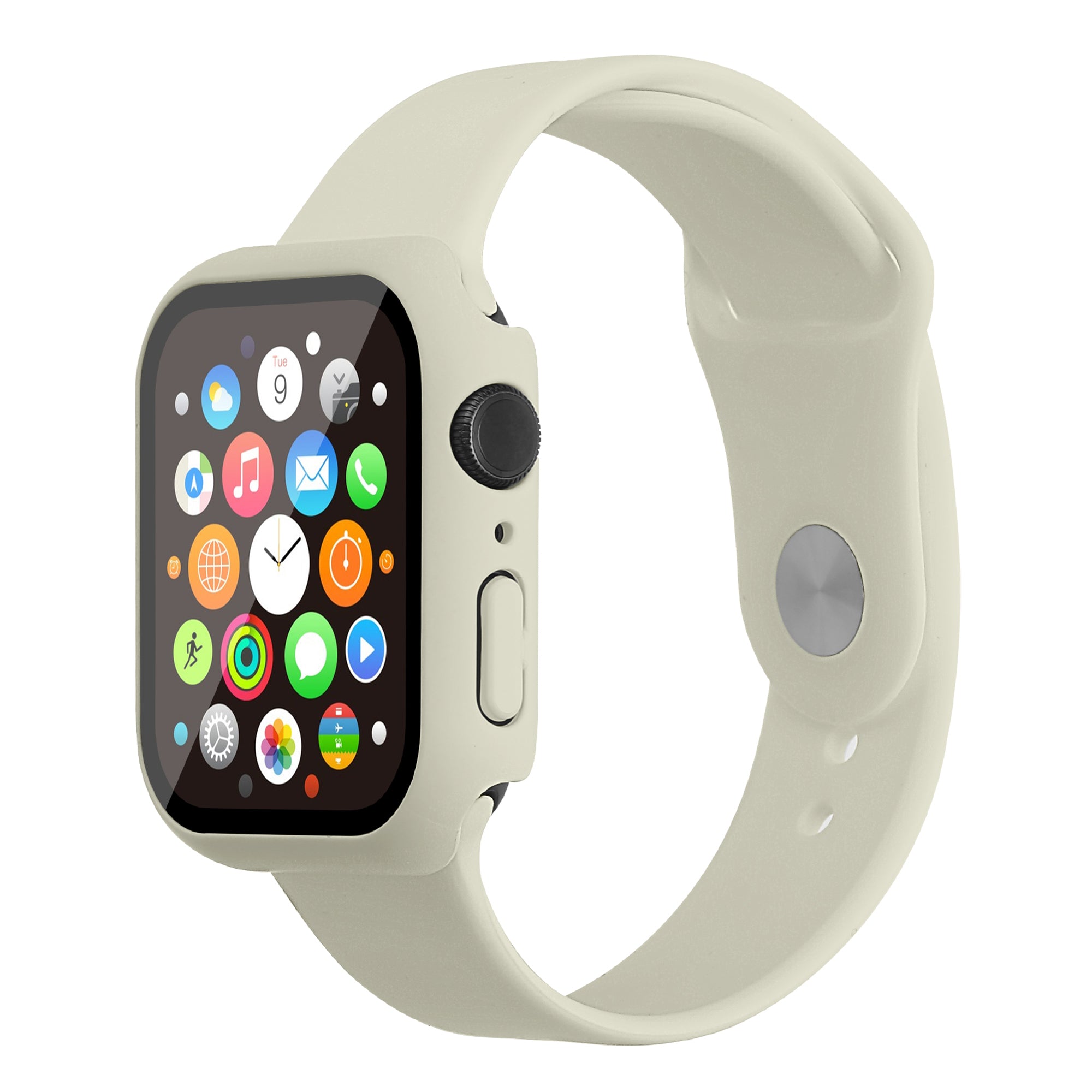 For Apple Watch Series 7 45mm Hard PC Watch Case with Tempered Glass Film + Silicone Watch Band Size S M