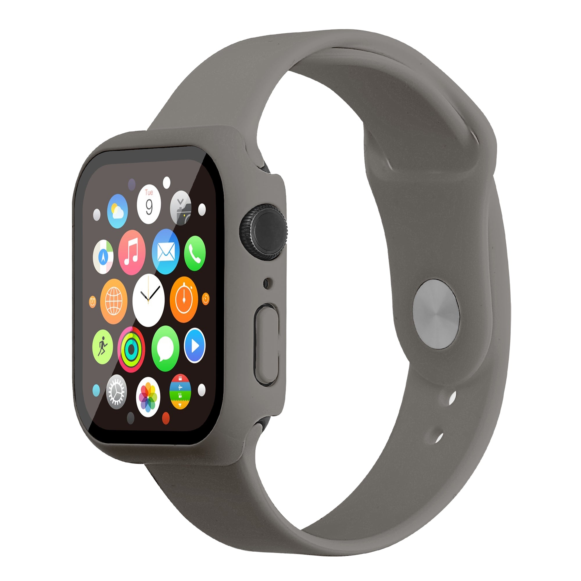 For Apple Watch Series 7 45mm Hard PC Watch Case with Tempered Glass Film + Silicone Watch Band Size S M