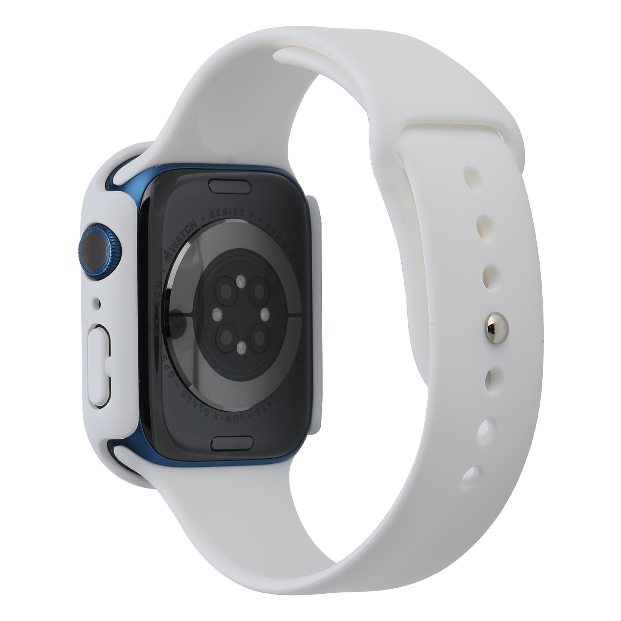 For Apple Watch Series 7 45mm Soft Silicone Watch Band+Hard PC Watch Cover with Tempered Glass Film Size M L