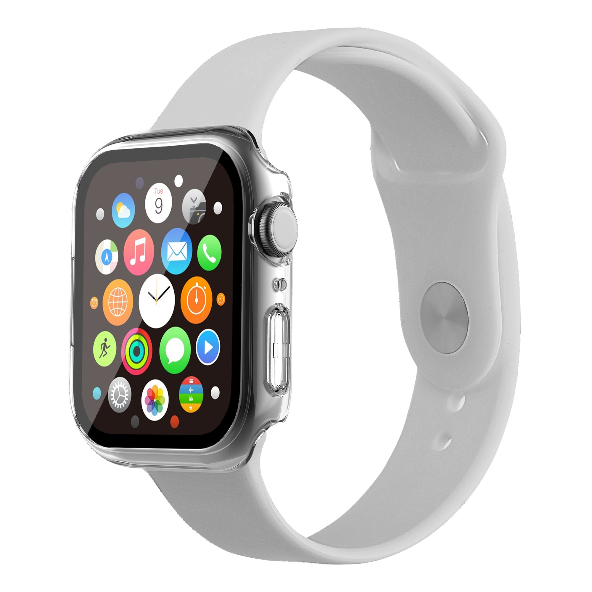 For Apple Watch Series 7 45mm Soft Silicone Watch Band+Hard PC Watch Cover with Tempered Glass Film Size M L