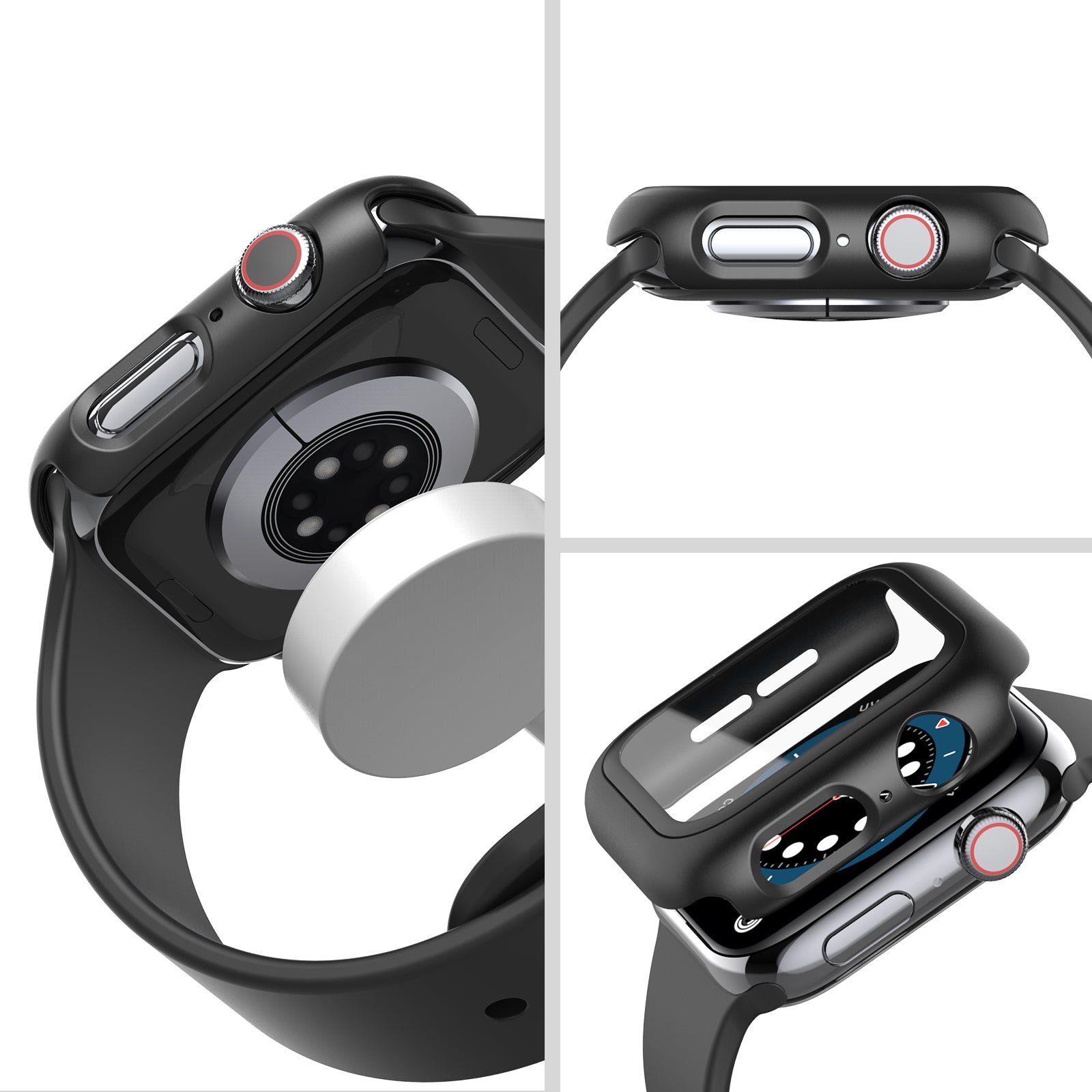 AHASTYLE WG46 2Pcs PC Case with Tempered Glass Film for Apple Watch Ultra Series 8 7 6 5 4 SE SE (2022) 3 2 1