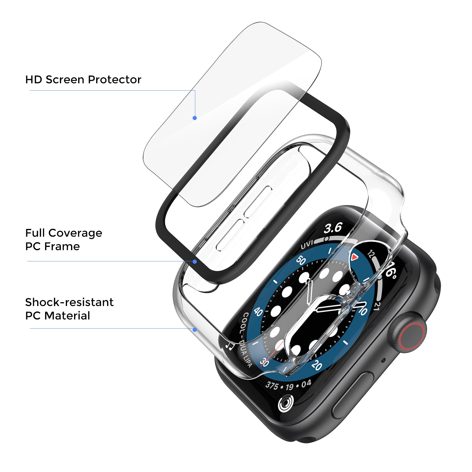 AHASTYLE WG46 2Pcs PC Case with Tempered Glass Film for Apple Watch Ultra Series 8 7 6 5 4 SE SE (2022) 3 2 1