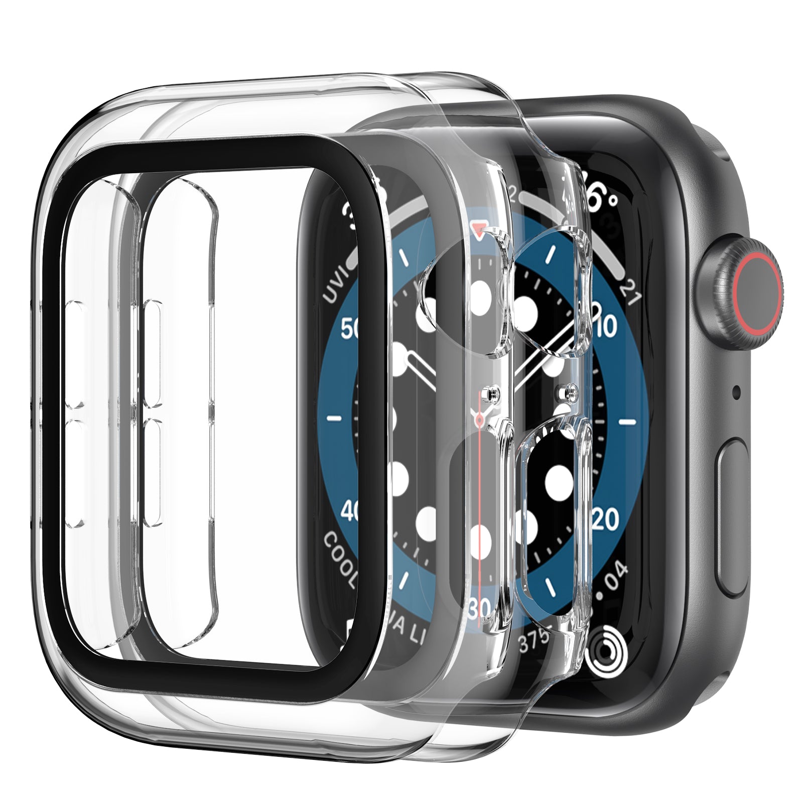 AHASTYLE WG46 2Pcs PC Case with Tempered Glass Film for Apple Watch Ultra Series 8 7 6 5 4 SE SE (2022) 3 2 1