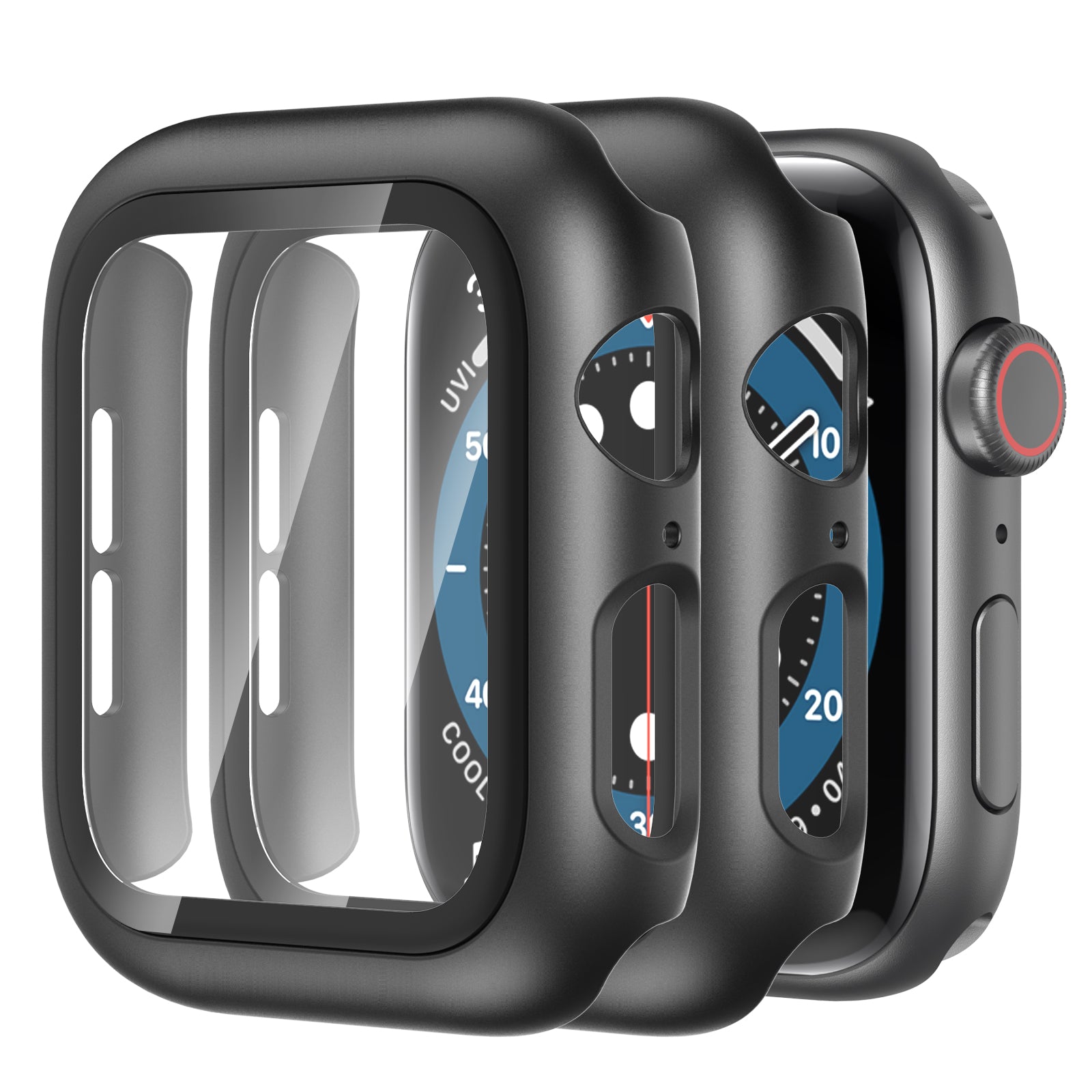 AHASTYLE WG46 2Pcs PC Case with Tempered Glass Film for Apple Watch Ultra Series 8 7 6 5 4 SE SE (2022) 3 2 1