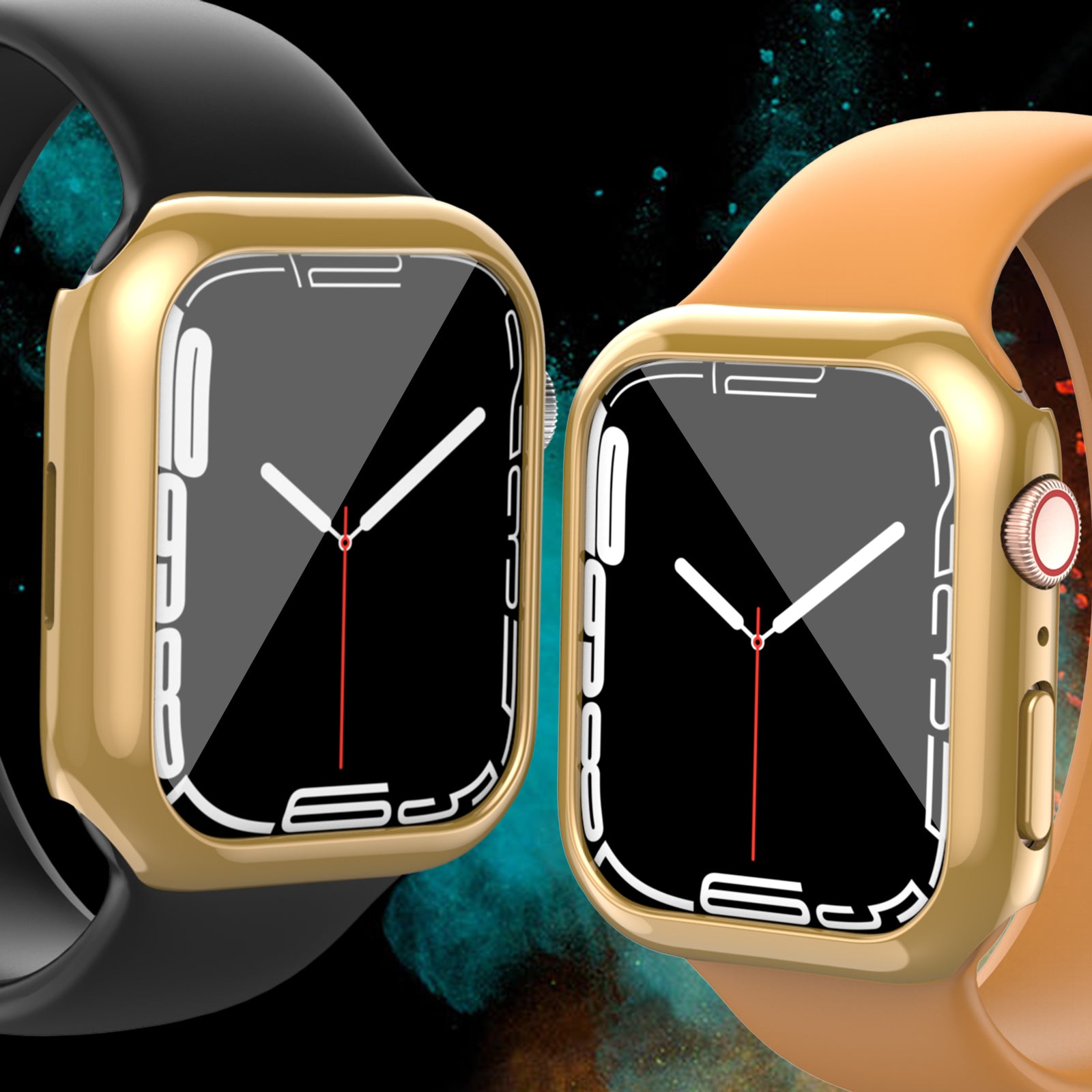 AHASTYLE WG59-D 2Pcs Watch Case for Apple Watch Series 8 7 Hard PC Electroplate Cover Frame