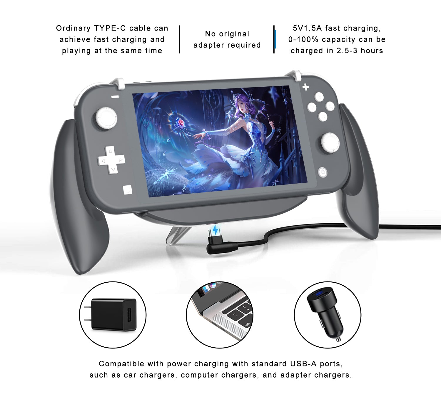 DSS-68 For Nintendo Switch Lite Ergonomic Grip Handle with Game Card Storage Case