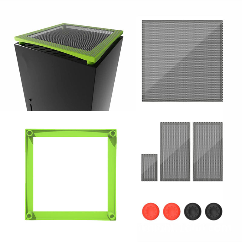 For Xbox Series X Mesh Dust Cover Set PVC Dust-proof Net with 4 Silicone Rocker Cap and 1 Bracket