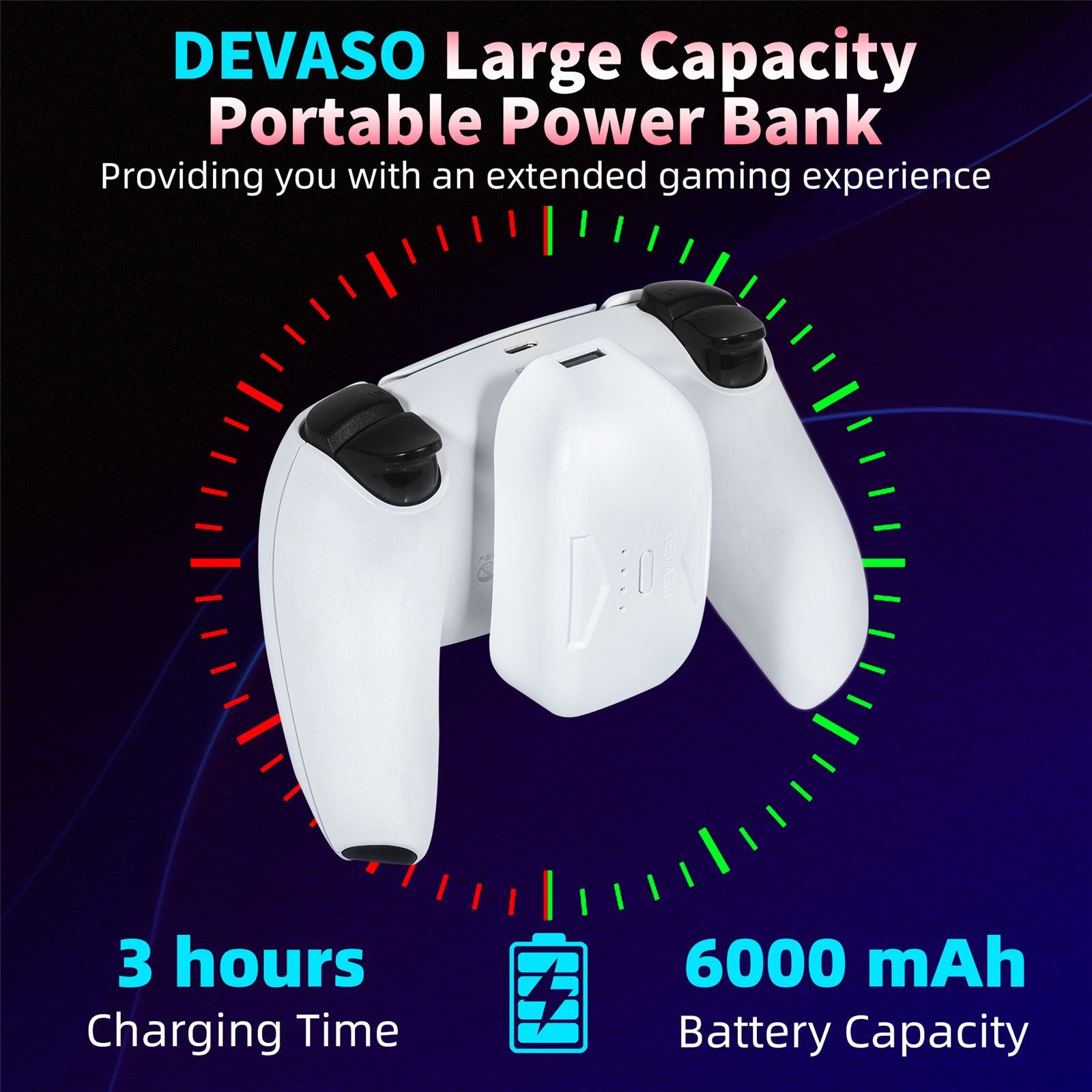 DEVASO Portable Charging Case Compatible with PS5 Gamepad 6000mAh Power Bank Game Console Controller Charger