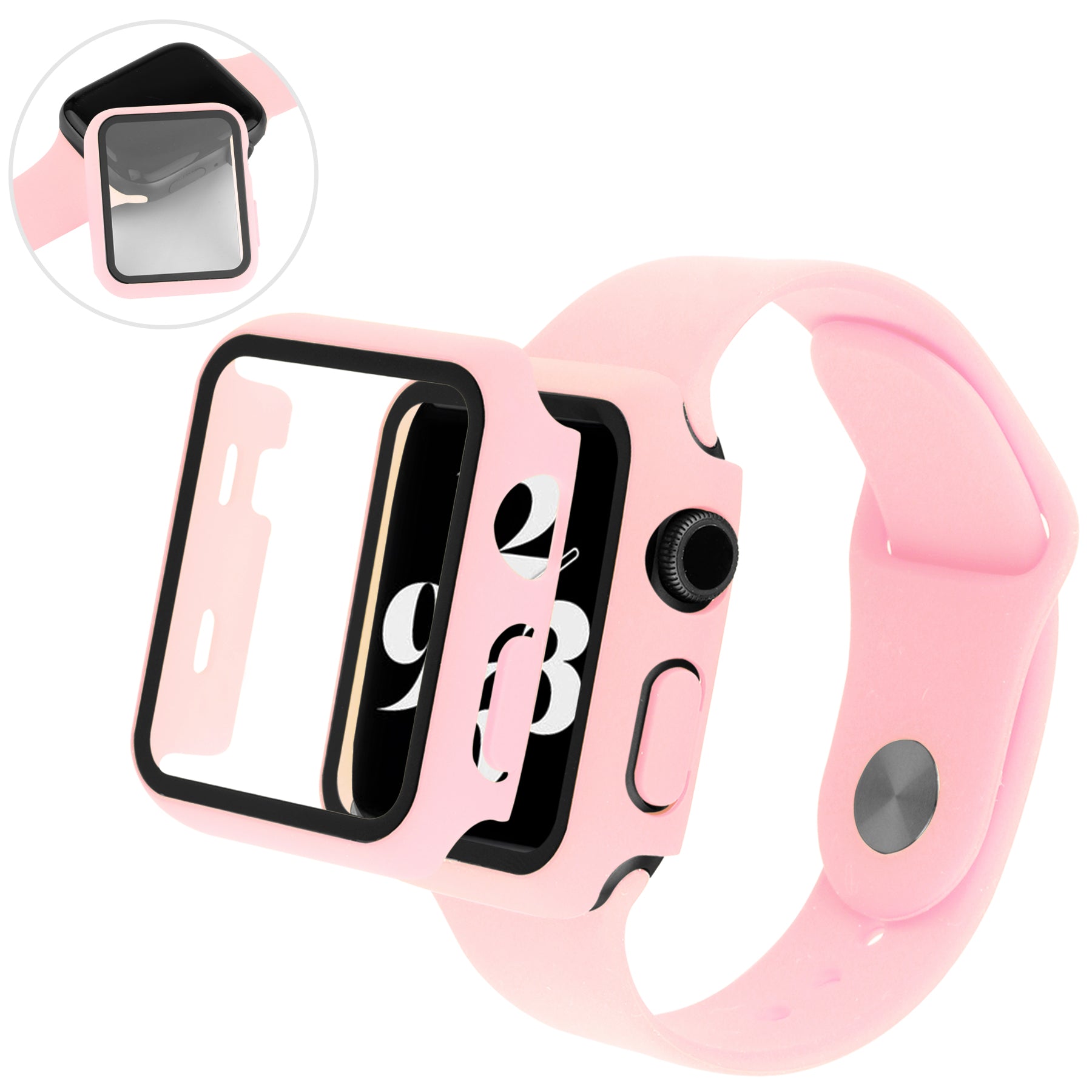 3 in 1 Anti-Scratch Tempered Glass Screen Protector + Drop-Proof Watch Cover + Watch Band for Apple Watch Series 4 40mm 5 40mm 6 40mm SE 40mm