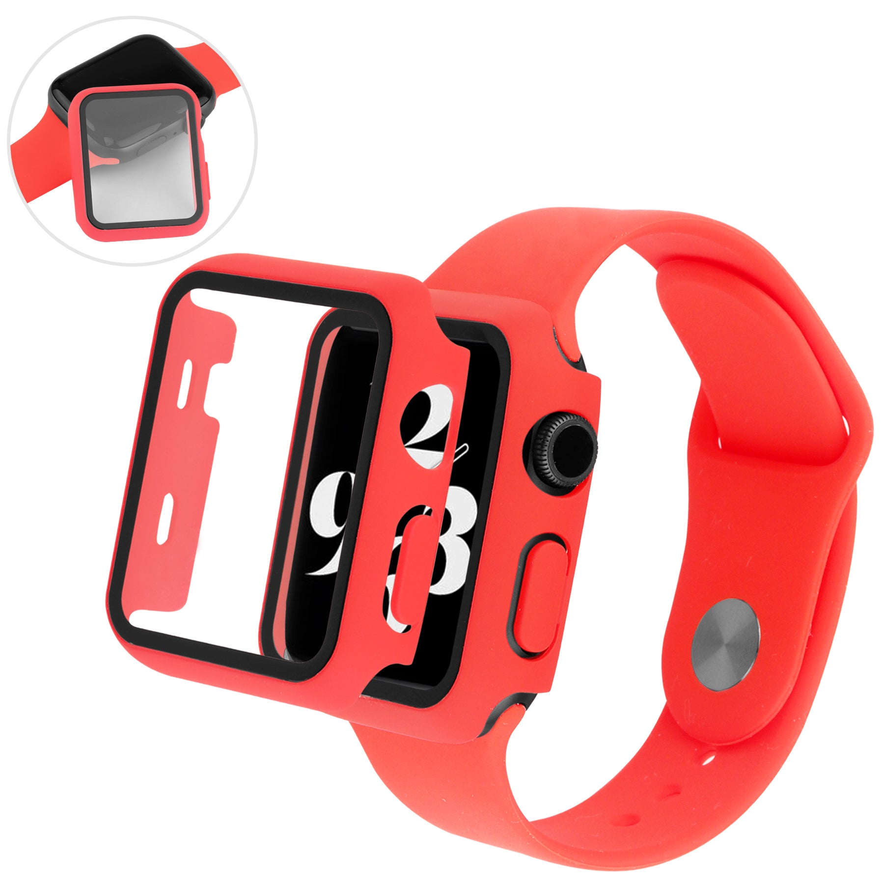 Anti-Scratch Shock-Absorbed 3 in 1 Tempered Glass Screen Protector + Watch Cover + Watch Band Set for Apple Watch Series 4 44mm 5 44mm 6 44mm SE SE (2022) 44m