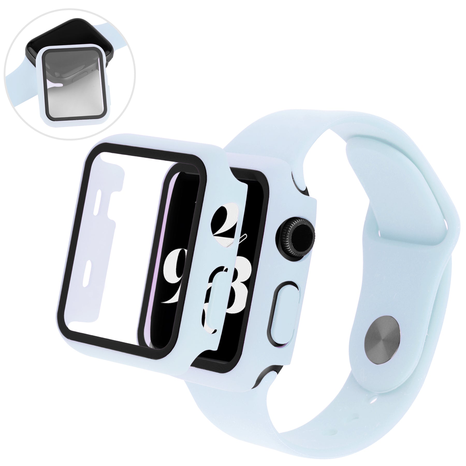 Anti-Scratch Shock-Absorbed 3 in 1 Tempered Glass Screen Protector + Watch Cover + Watch Band Set for Apple Watch Series 4 44mm 5 44mm 6 44mm SE SE (2022) 44m