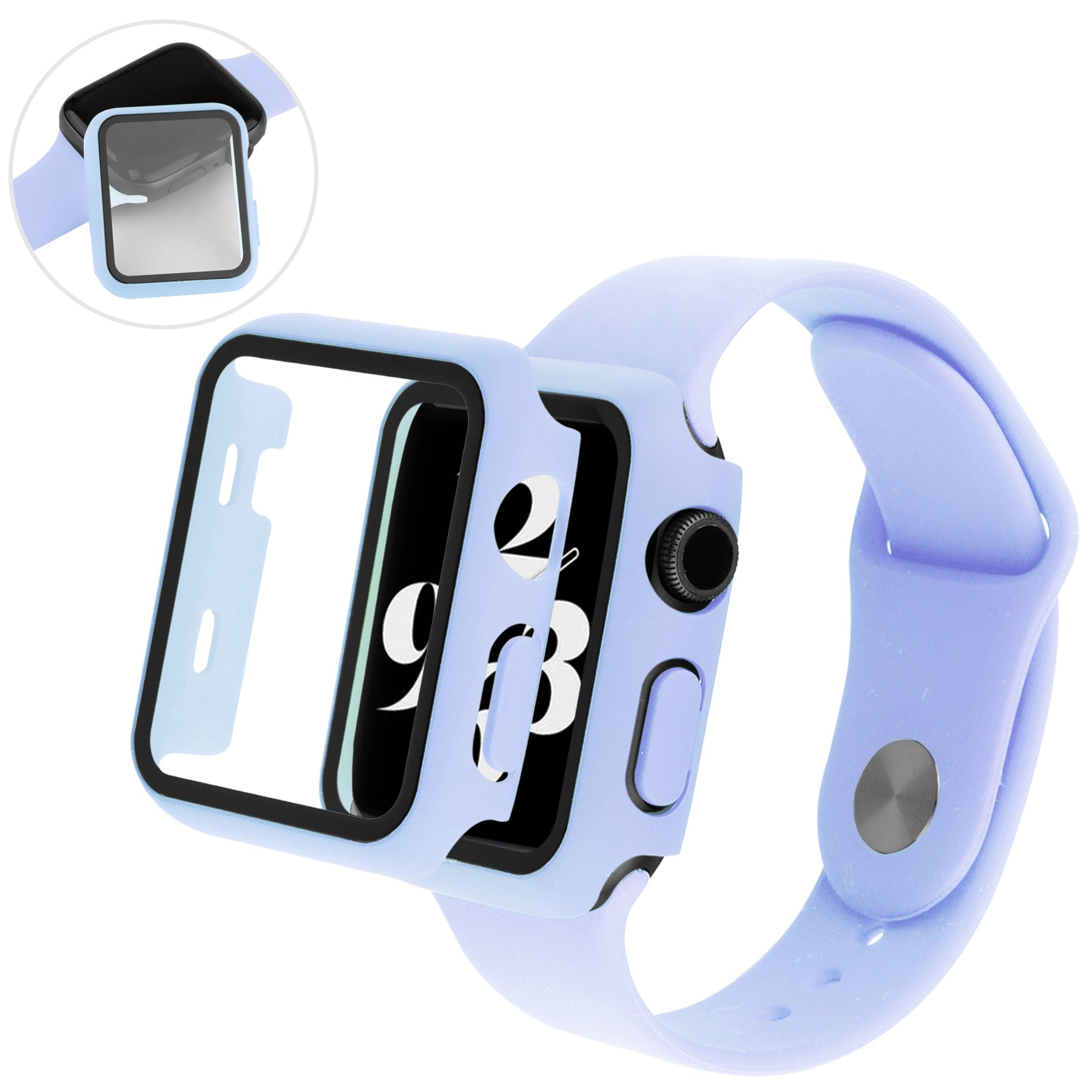 Anti-Scratch Shock-Absorbed 3 in 1 Tempered Glass Screen Protector + Watch Cover + Watch Band Set for Apple Watch Series 4 44mm 5 44mm 6 44mm SE SE (2022) 44m