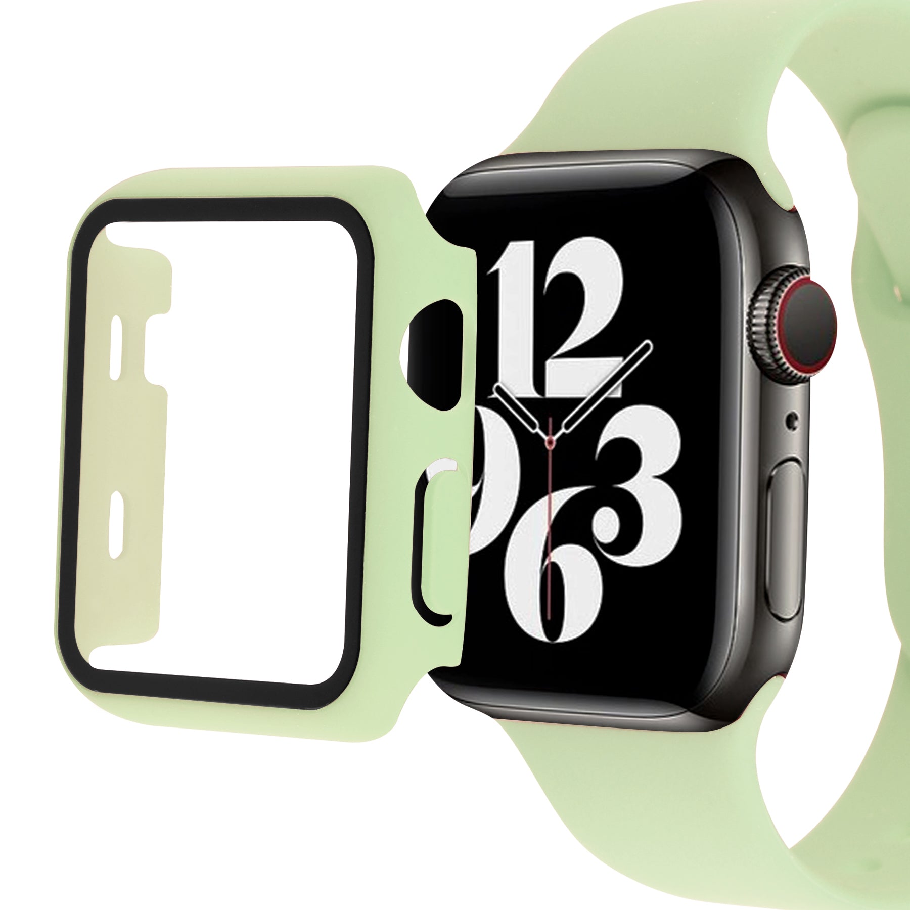 Silicone Watch Strap with PC Frame Tempered Glass Screen Protector Anti-scratch Replacement for Apple Watch Series 7 45mm