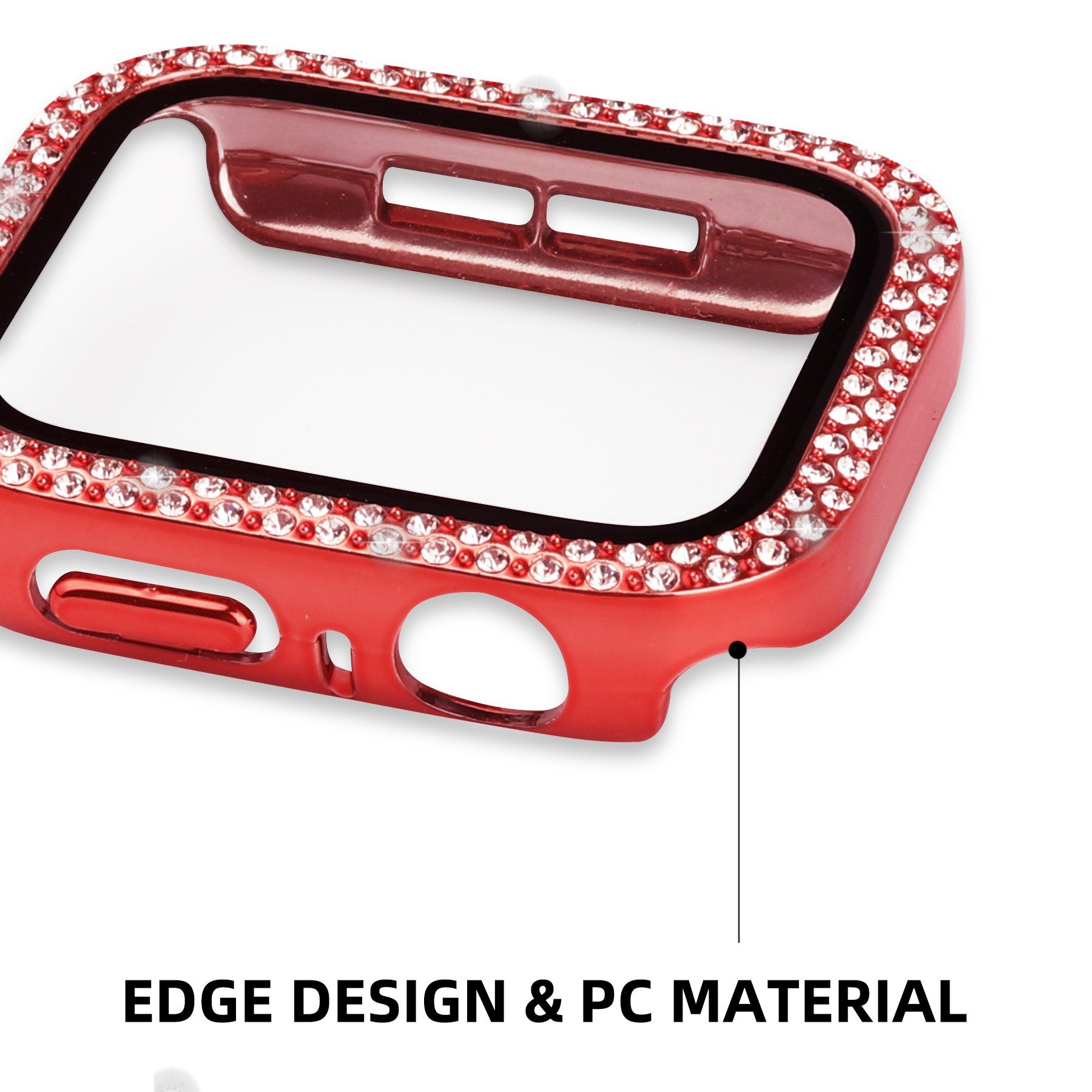 For Apple Watch SE (2022) 44mm SE 44mm Series 6 5 4 44mm Rhinestones Design PC Watch Case Protector with Tempered Glass Film + Black Silicone Strap