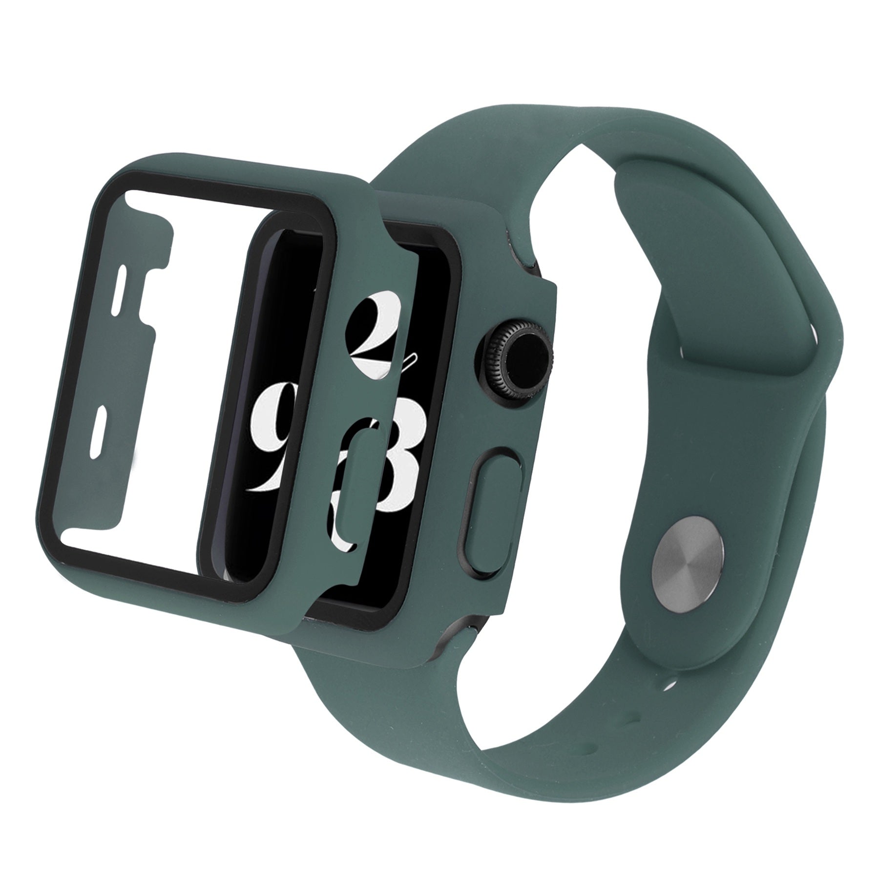 For Apple Watch Ultra 49mm Silicone Watch Band Wrist Strap + Anti-drop PC Watch Case with Tempered Glass Screen Protector