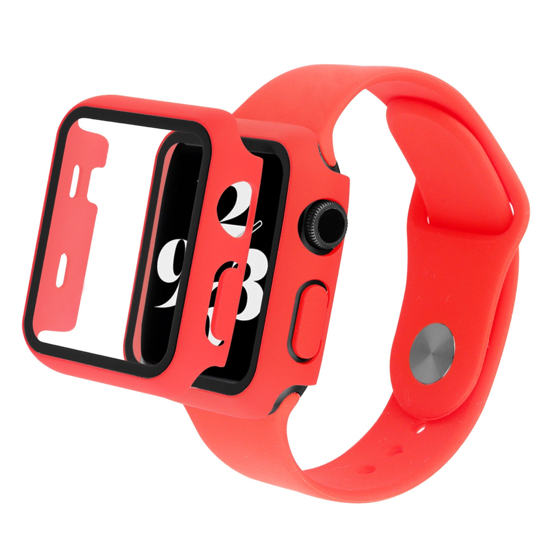 For Apple Watch Ultra 49mm Silicone Watch Band Wrist Strap + Anti-drop PC Watch Case with Tempered Glass Screen Protector