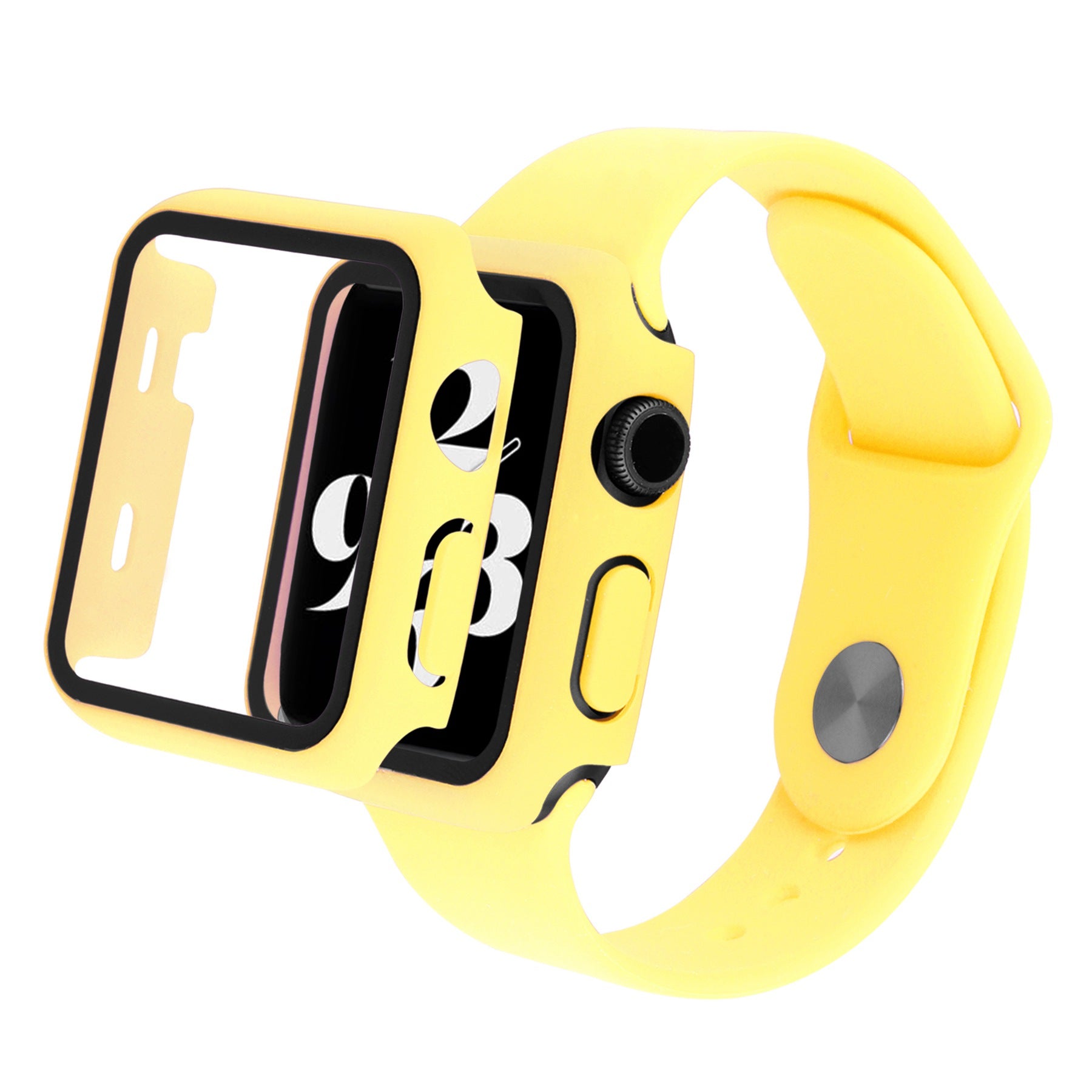 For Apple Watch Ultra 49mm Silicone Watch Band Wrist Strap + Anti-drop PC Watch Case with Tempered Glass Screen Protector